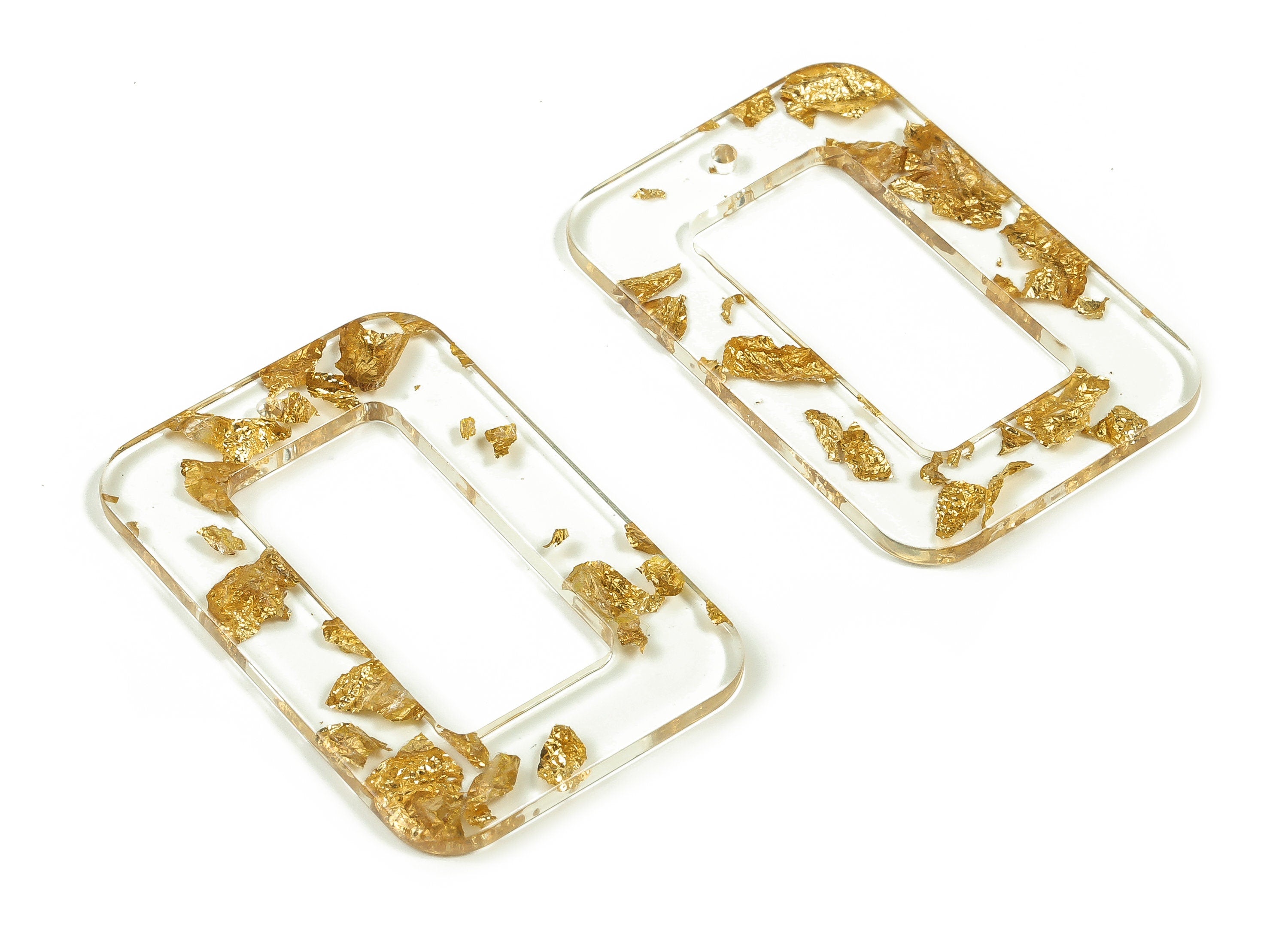 Acrylic Rectangle Earring Charms - Acrylic Rectangle Pendant - Gold Foil & Confetti - Color Code:A255 - 45.03x30.05x2.37mm - AC2324-A255 - DOMEDBAZAAR