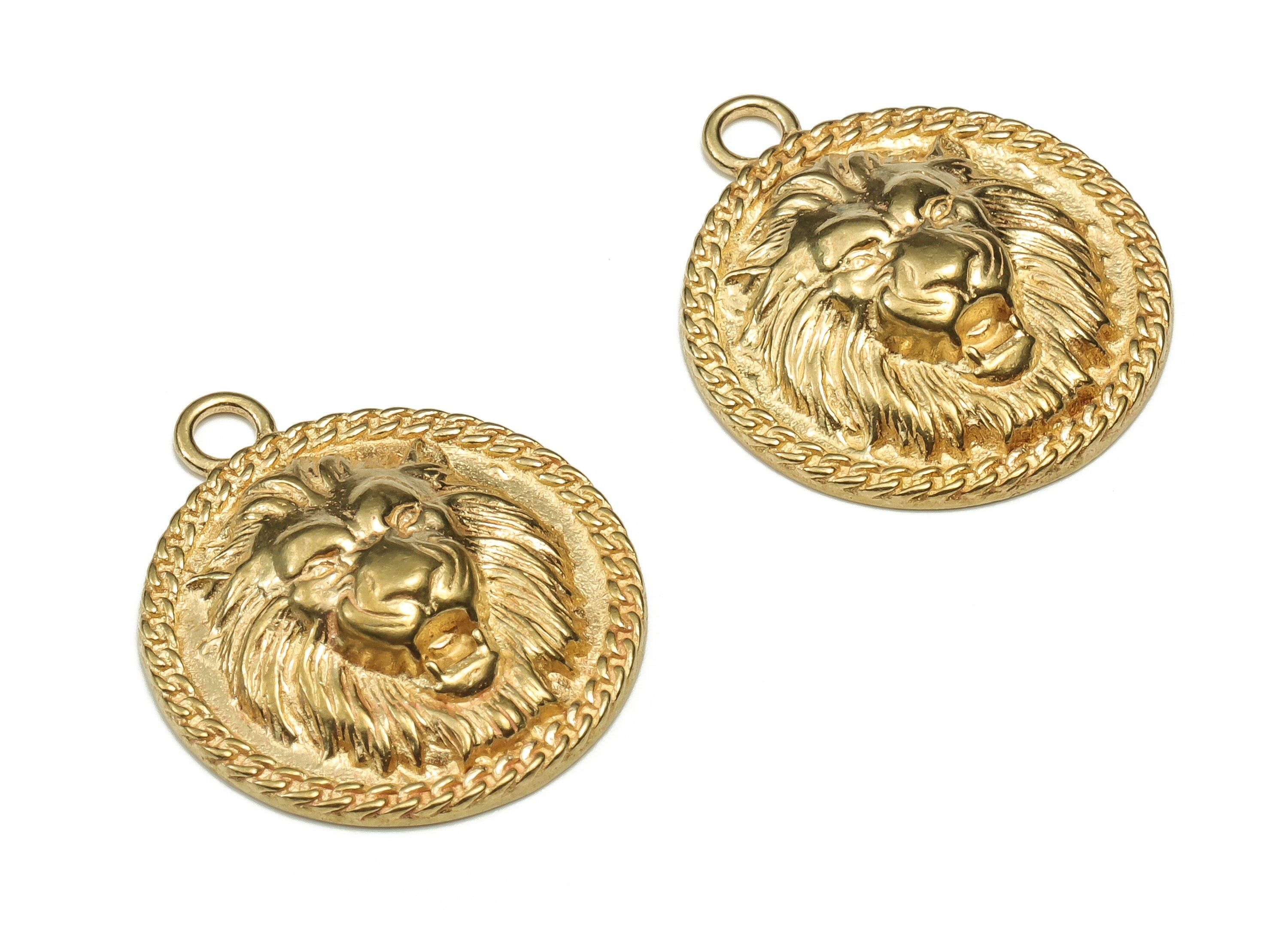 Brass Lion King Earring Charms - Raw Brass Lion Head Pendant - Earring Findings - DIY Jewelry Making Supplies - 22.89x19.65x4.48mm - PP4474 - DOMEDBAZAAR