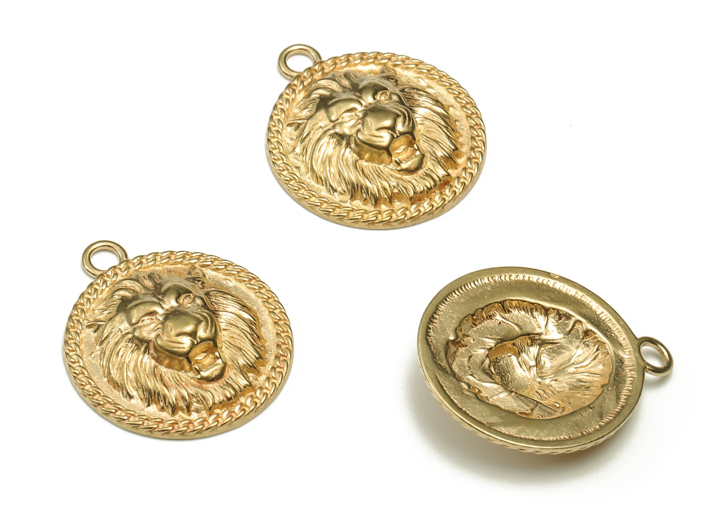 Brass Lion King Earring Charms - Raw Brass Lion Head Pendant - Earring Findings - DIY Jewelry Making Supplies - 22.89x19.65x4.48mm - PP4474 - DOMEDBAZAAR