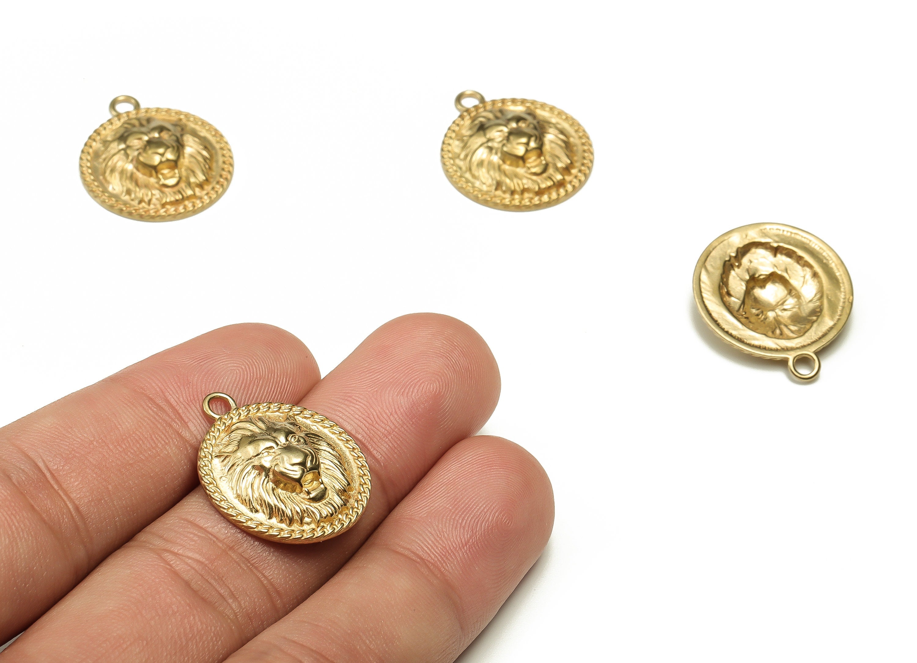 Brass Lion King Earring Charms - Raw Brass Lion Head Pendant - Earring Findings - DIY Jewelry Making Supplies - 22.89x19.65x4.48mm - PP4474 - DOMEDBAZAAR