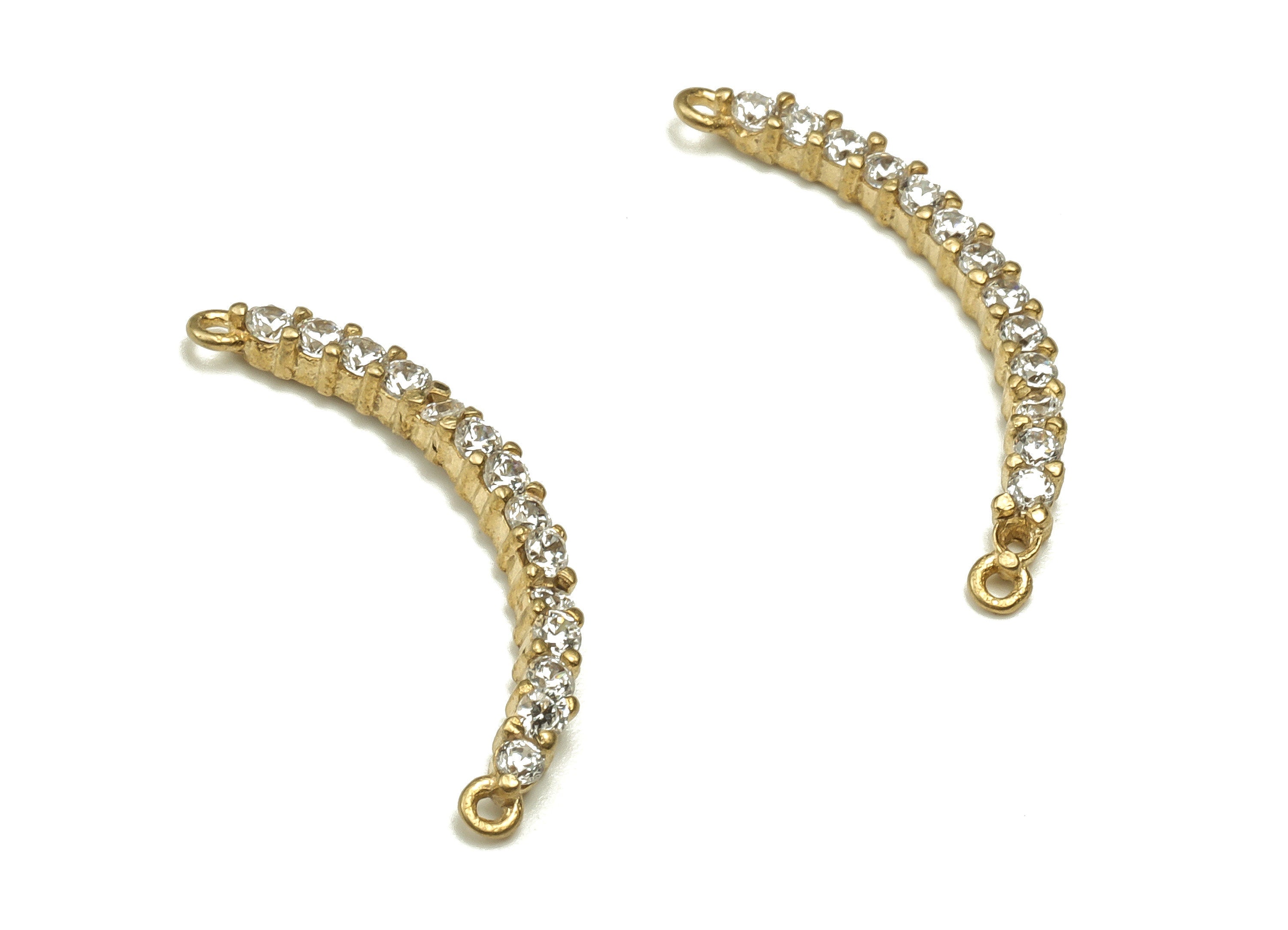 Raw Brass Curved Connector -Brass Connector Earring Charms With Zircons - Earring Finding - Jewelry Supplies - 21.07x6.09x1.89mm - PP4556 - DOMEDBAZAAR