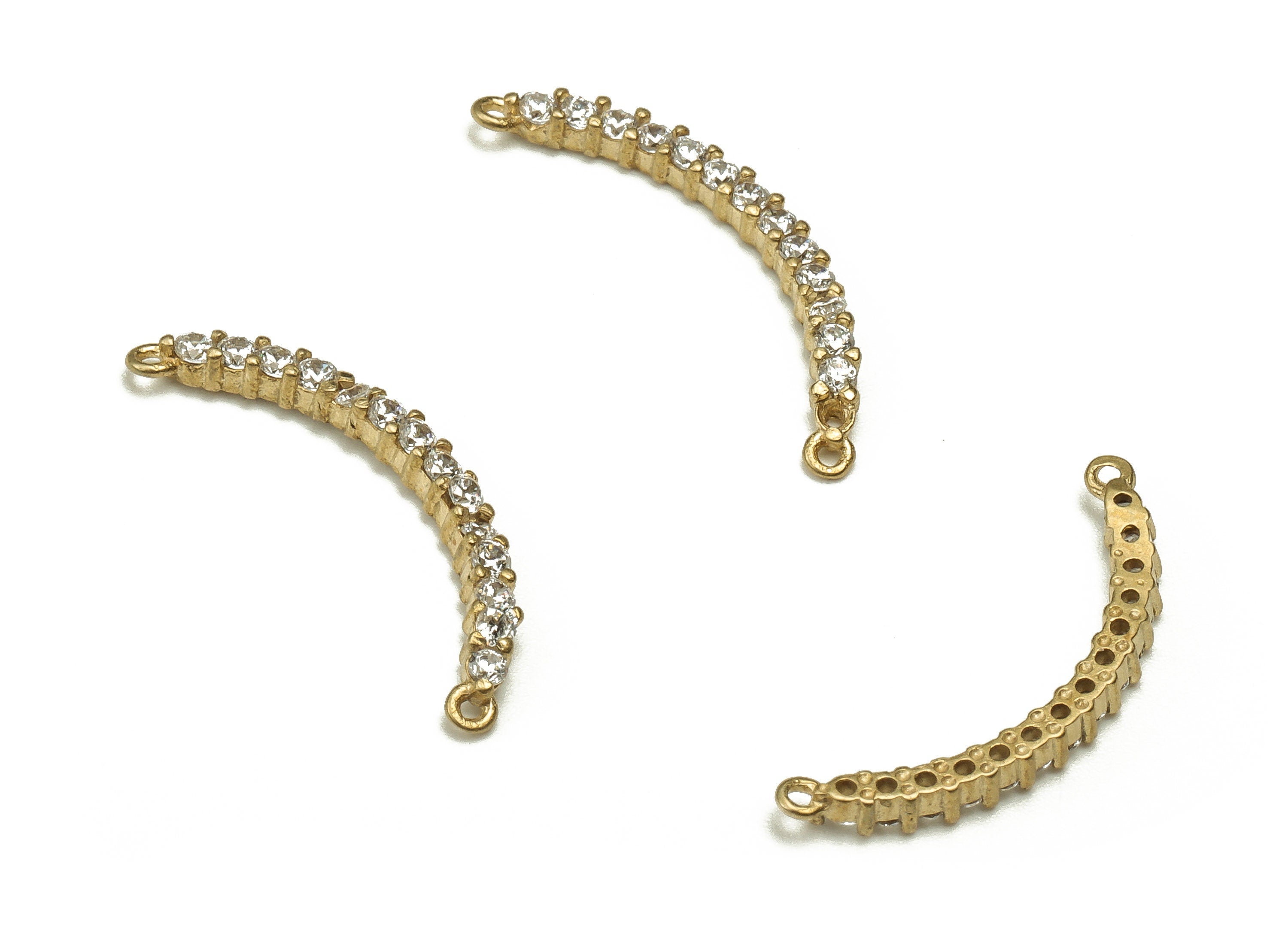 Raw Brass Curved Connector -Brass Connector Earring Charms With Zircons - Earring Finding - Jewelry Supplies - 21.07x6.09x1.89mm - PP4556 - DOMEDBAZAAR