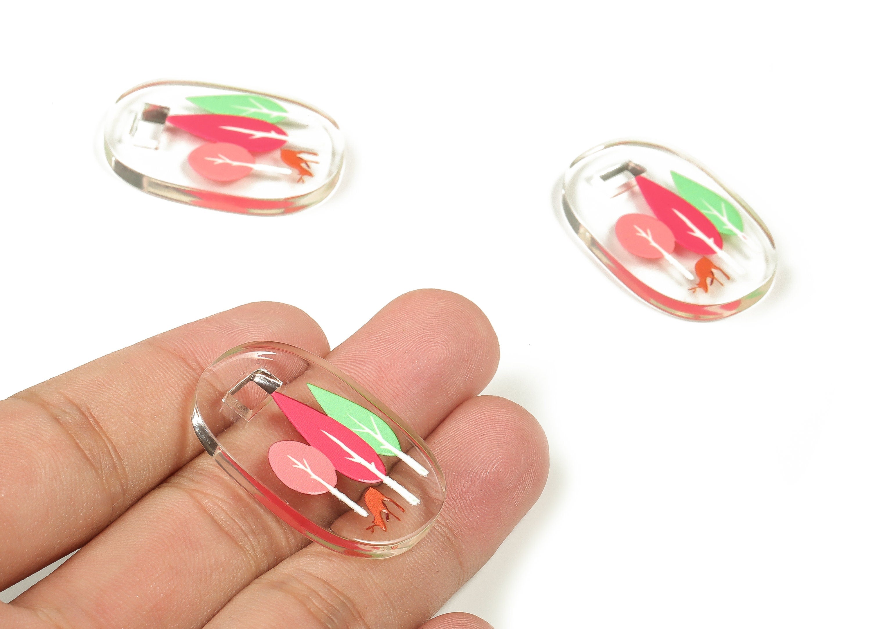Acrylic Oval Earring Charm - Acrylic Deer Pendant Charm - Acrylic Transparent Tree Pendant - Jewelry Supplies - 33.97x22.3x3.73mm - AC2300 - DOMEDBAZAAR