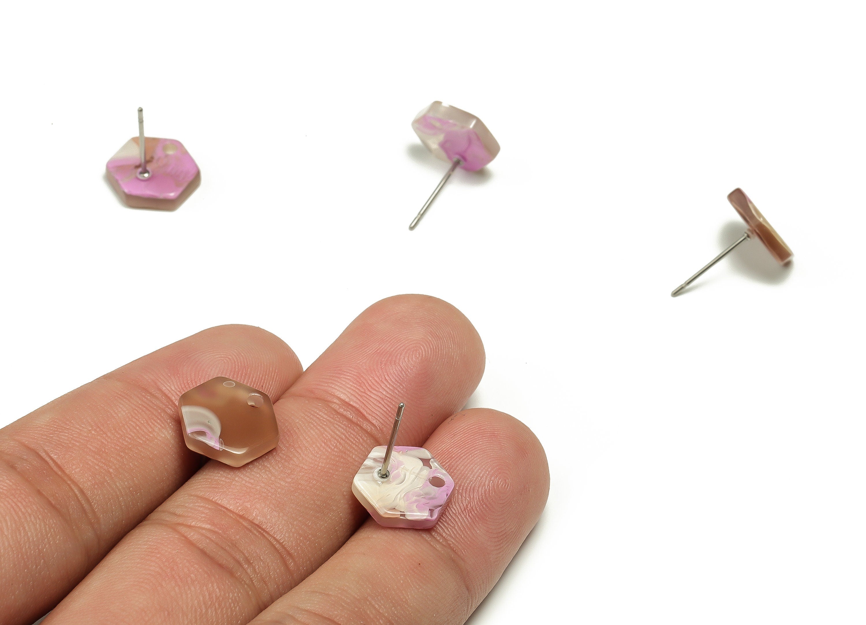 Acrylic Hexagon Earring Stud - Acrylic Hexagon Earring Post - Jewelry Making Supplies - Color Code: A582 - 12.39x11.79x2.51mm - AC1633-A582 - DOMEDBAZAAR