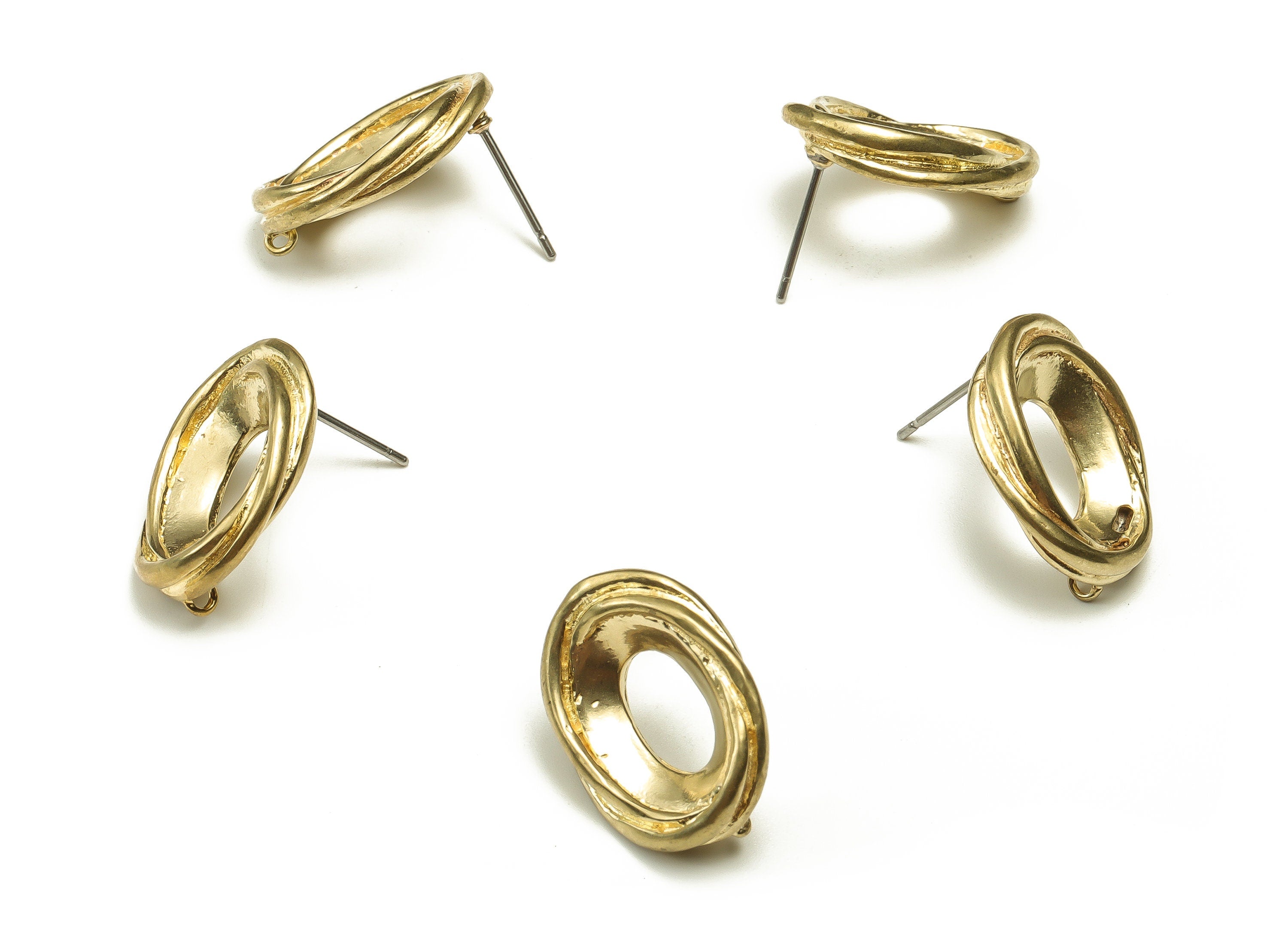 Raw Brass Twisted Round Earring Posts - Brass Earring Studs - Brass Stud - Earring Findings - Jewelry Supplies - 19.89x15.15x4.11mm - PP4470 - DOMEDBAZAAR