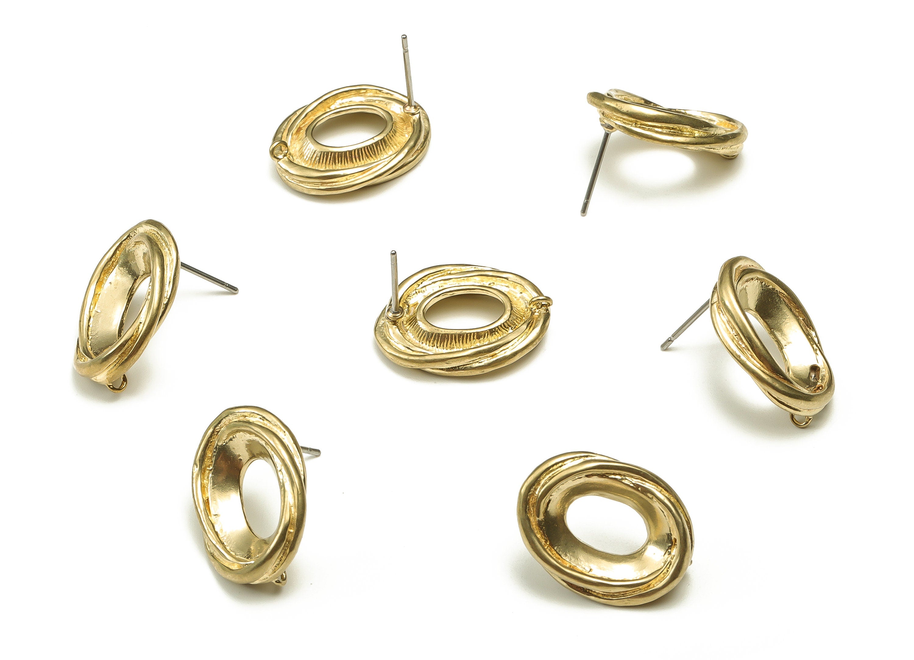 Raw Brass Twisted Round Earring Posts - Brass Earring Studs - Brass Stud - Earring Findings - Jewelry Supplies - 19.89x15.15x4.11mm - PP4470 - DOMEDBAZAAR