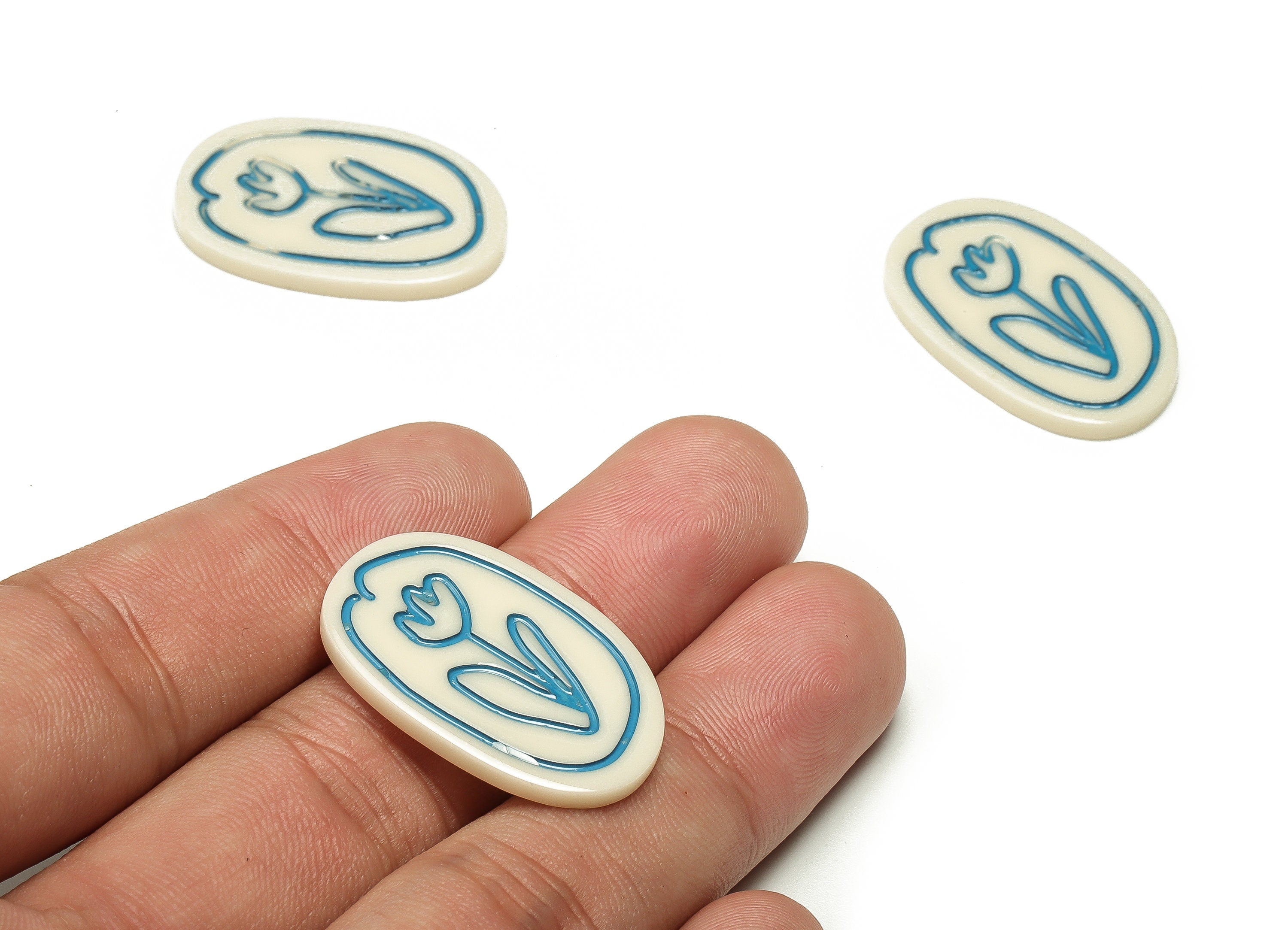 Acrylic Oval Flower Earring Charm - Acrylic Oval Art Flower Pendant - Jewelry Supplies - Earring Findings - 29.76x19.24x2.26mm - AC2296 - DOMEDBAZAAR