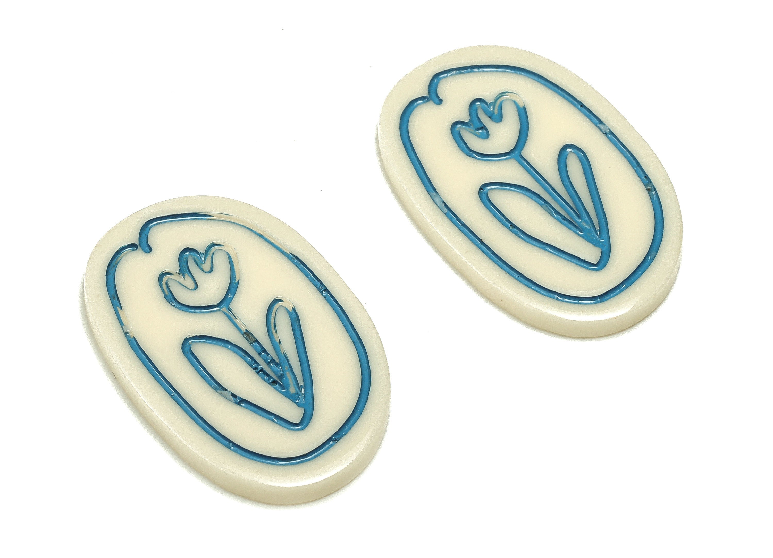 Acrylic Oval Flower Earring Charm - Acrylic Oval Art Flower Pendant - Jewelry Supplies - Earring Findings - 29.76x19.24x2.26mm - AC2296 - DOMEDBAZAAR