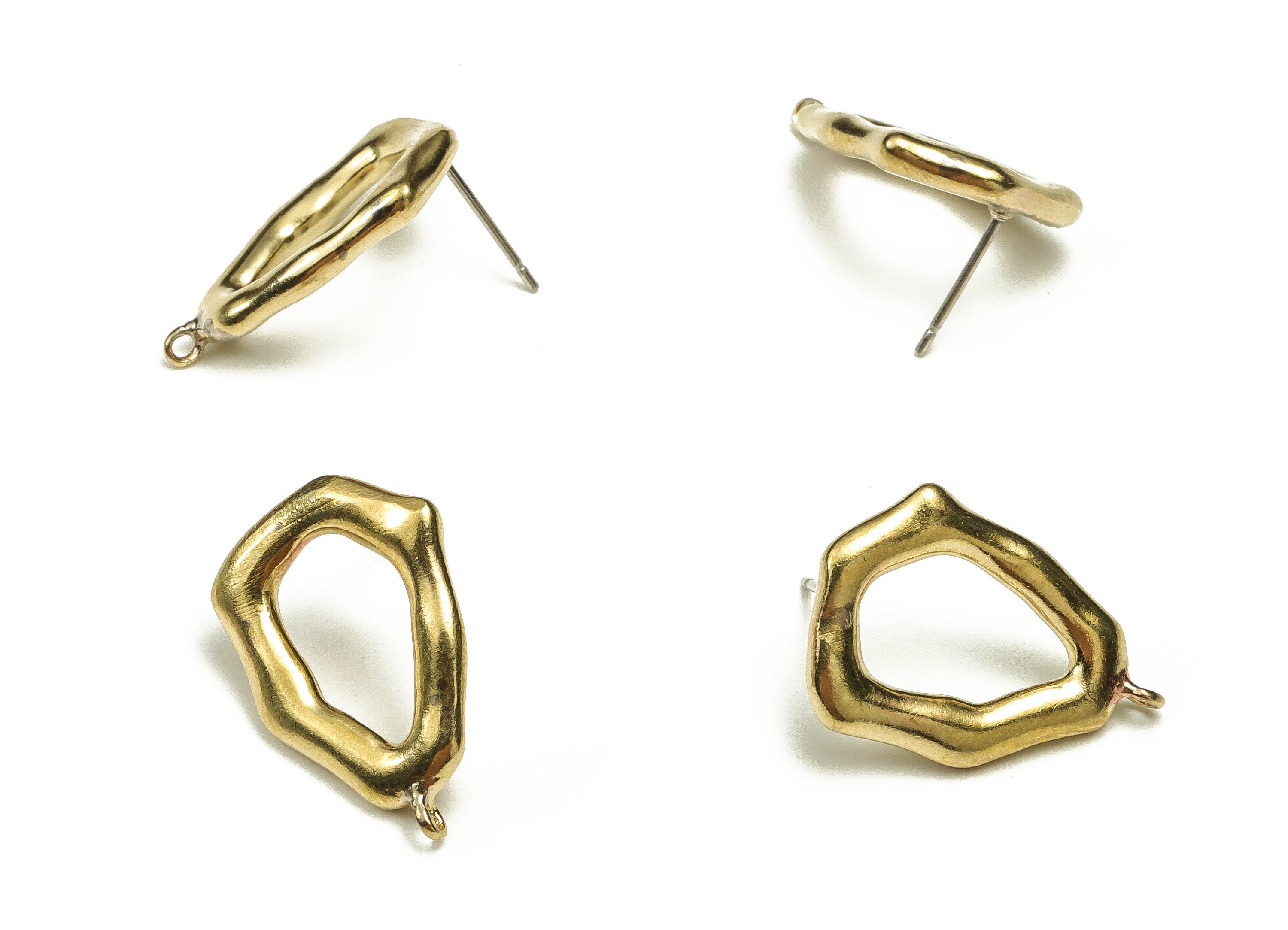 Brass Irregular Earring Stud - Raw Brass Irregular Post - Brass Stud - Earring Findings - Jewelry Supplies - 23.36x17.34x3.02mm - PP4469 - DOMEDBAZAAR