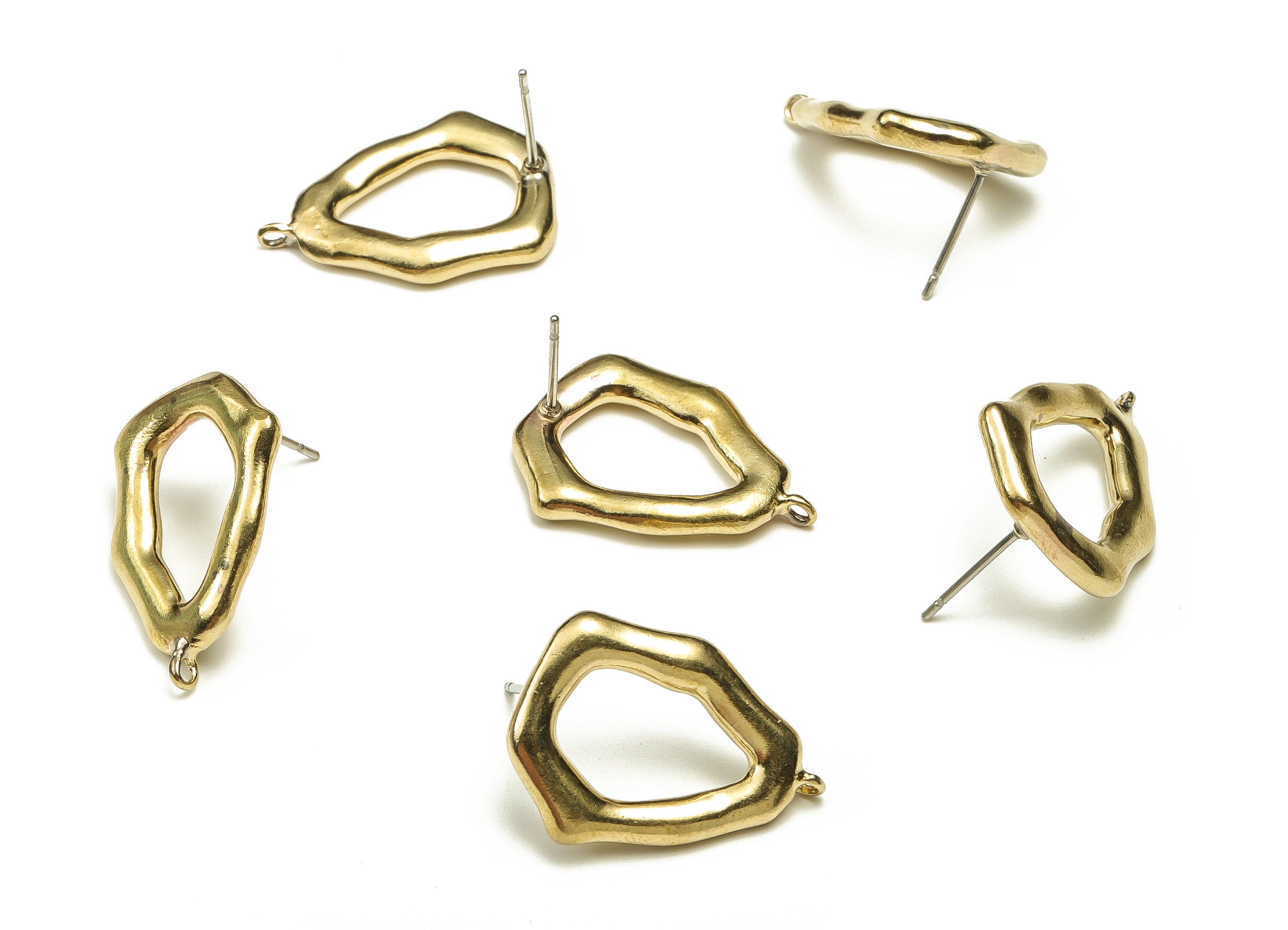 Brass Irregular Earring Stud - Raw Brass Irregular Post - Brass Stud - Earring Findings - Jewelry Supplies - 23.36x17.34x3.02mm - PP4469 - DOMEDBAZAAR