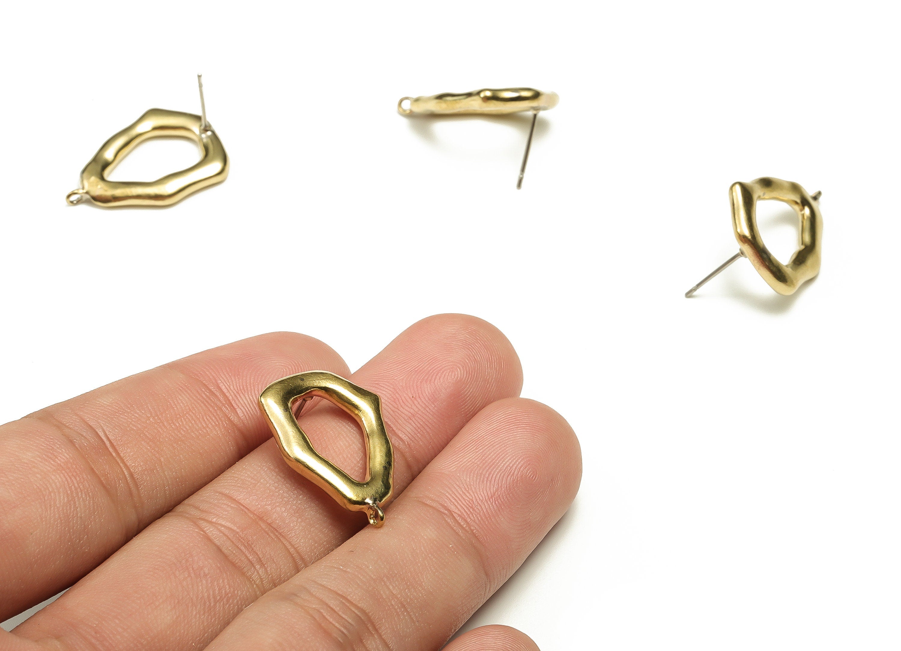 Brass Irregular Earring Stud - Raw Brass Irregular Post - Brass Stud - Earring Findings - Jewelry Supplies - 23.36x17.34x3.02mm - PP4469 - DOMEDBAZAAR