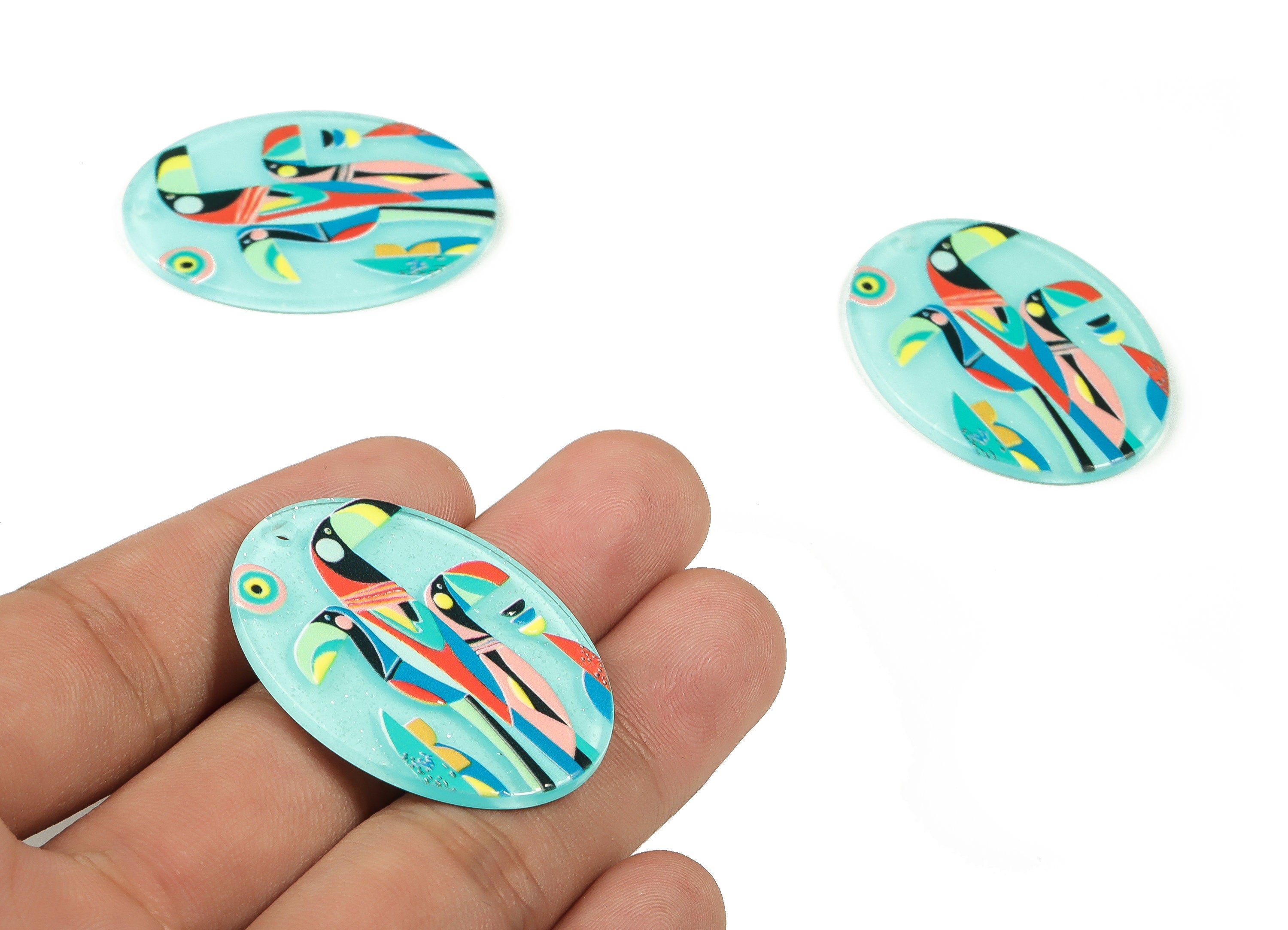 Acrylic Oval Earring Charms - Acrylic Birds Pendant - Earring Findings - Jewelry Making Supplies - 39.76x29.71x2.24mm - AC2310 - DOMEDBAZAAR