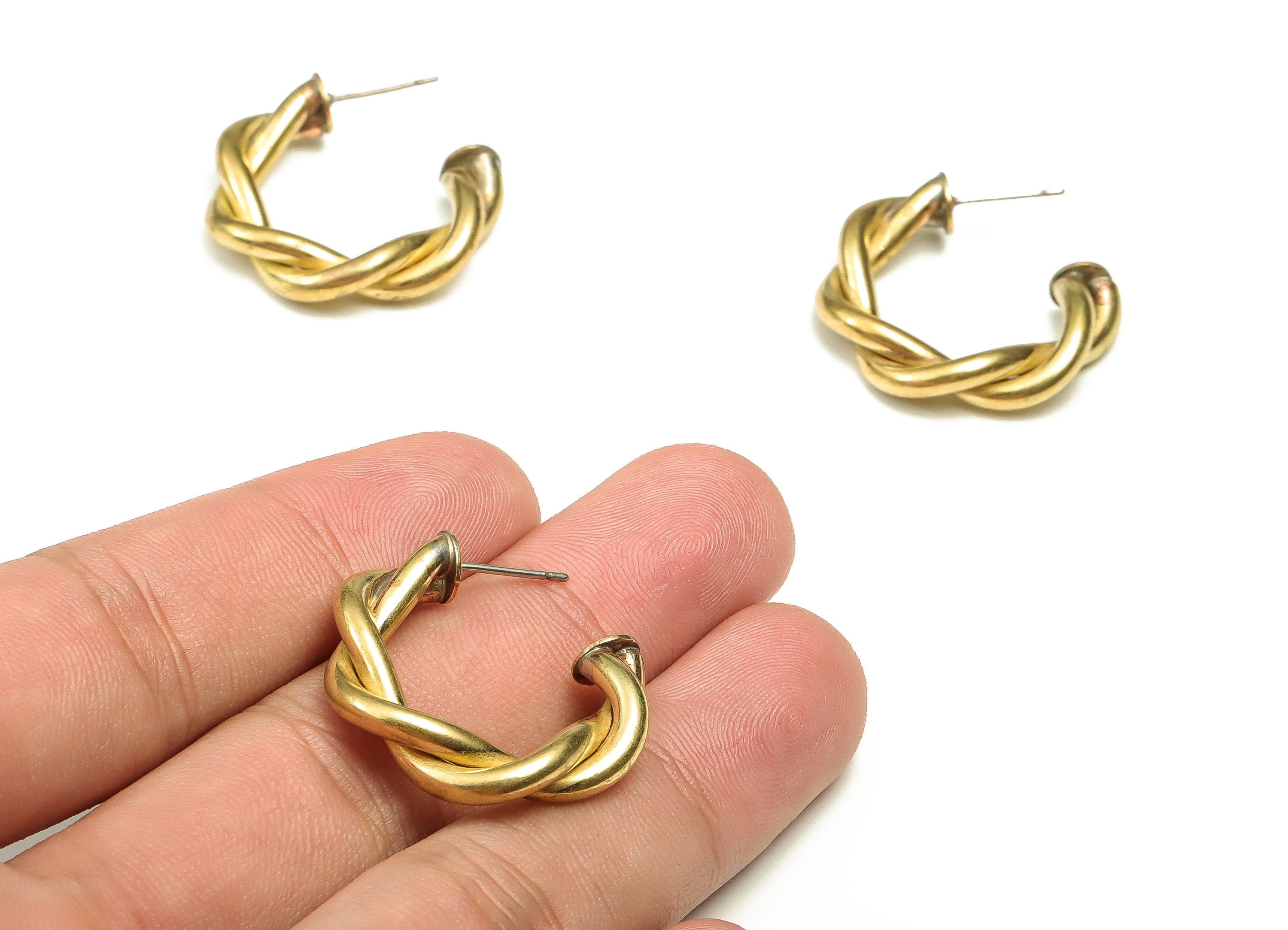 Brass C Earrings Stud - Raw Brass Knot Earrings Post - Brass Stud - Earring Findings - Jewelry Making Supplies - 28.25x24.39x6.6mm - PP4468 - DOMEDBAZAAR