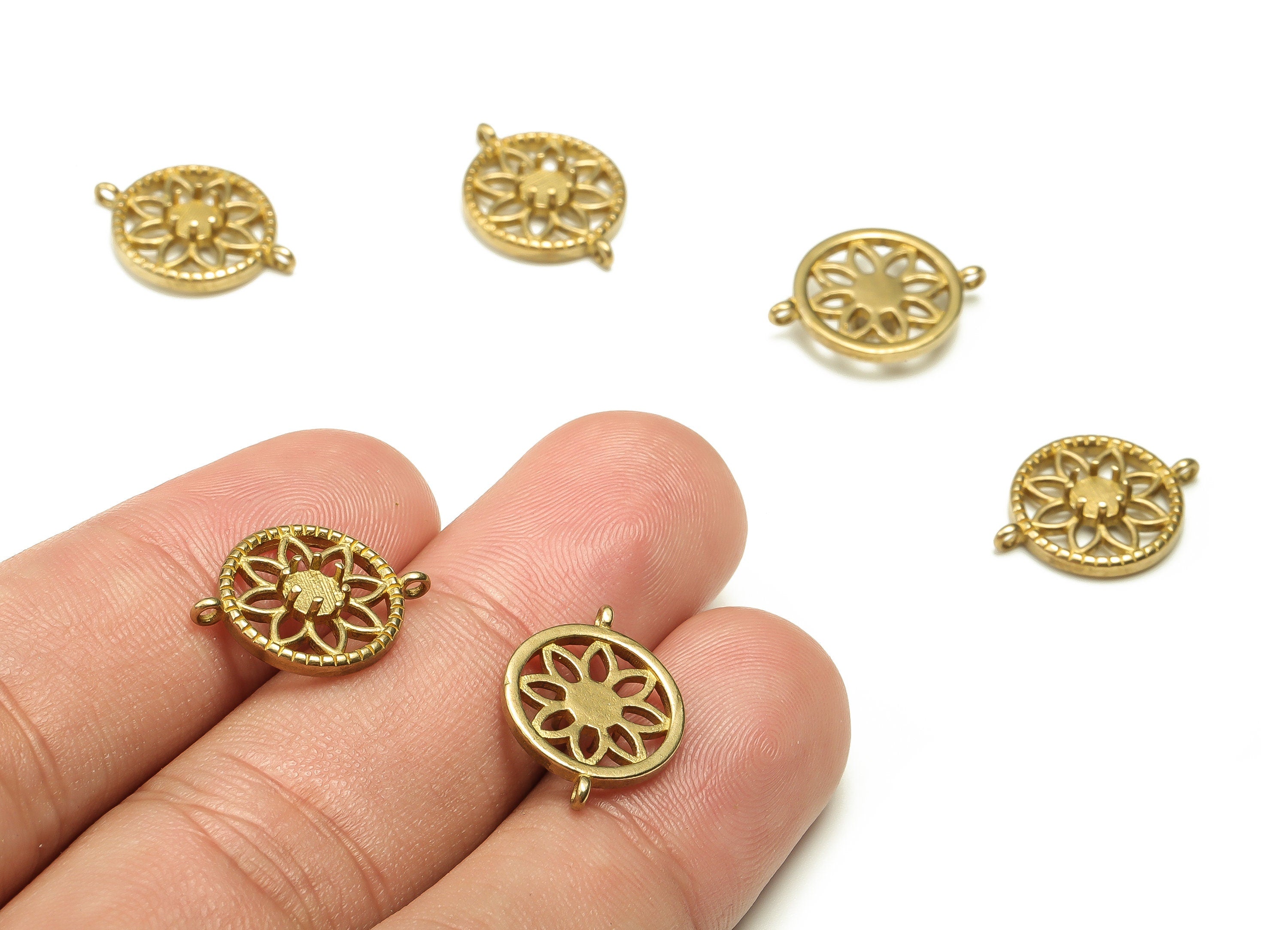 Brass Flower Earring Connector - Raw Brass Flowers Earring Charms - Earring Findings - Jewelry Making Supplies - 17.37x12.94x3.29mm - PP4465 - DOMEDBAZAAR