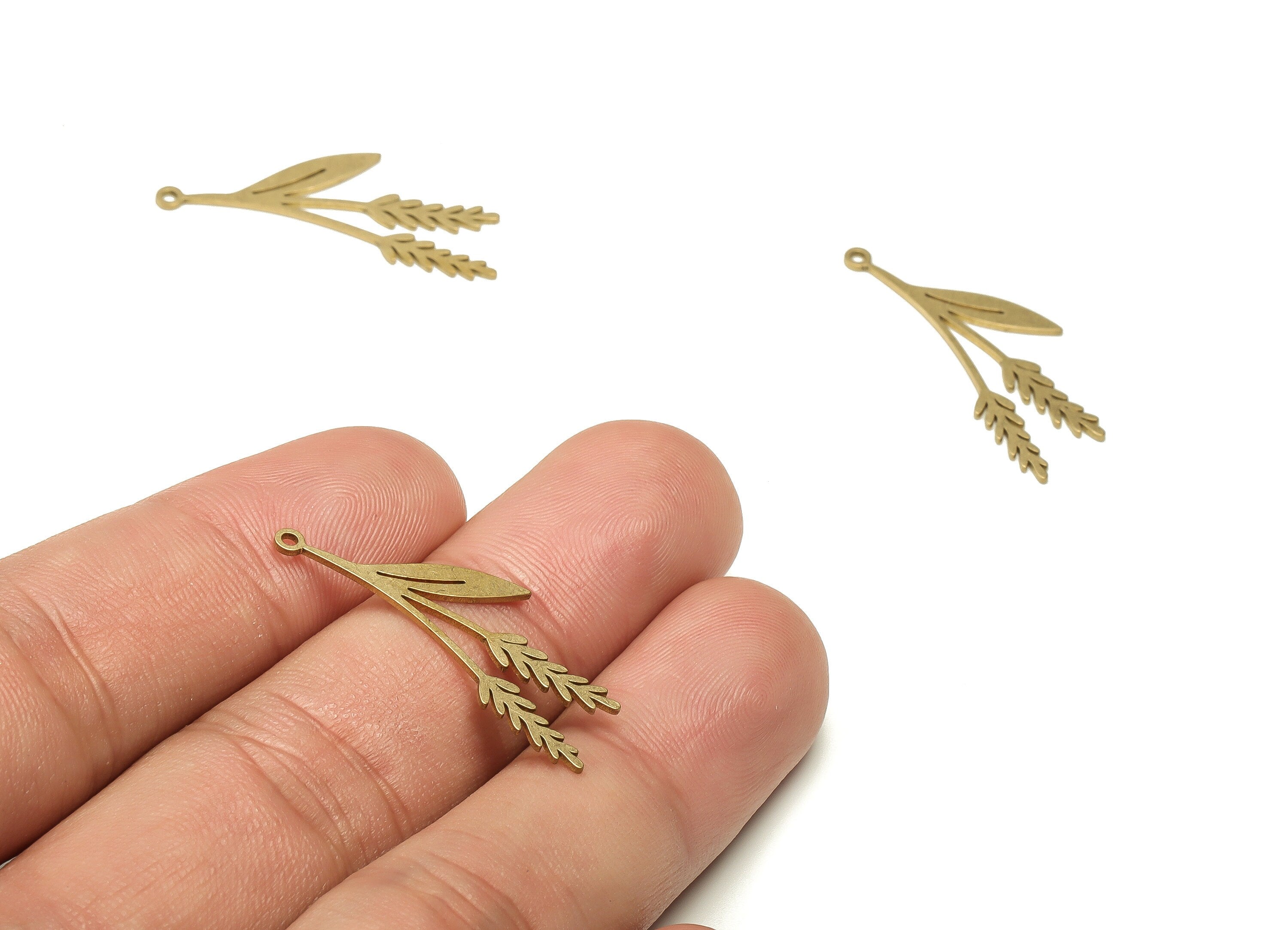 Brass Wheat Ears Earring Charms - Raw Brass Wheat Ears Pendant - Earring Finding - Jewelry Making Supplies - 30.56x12.3x0.73mm - PP4595 - DOMEDBAZAAR