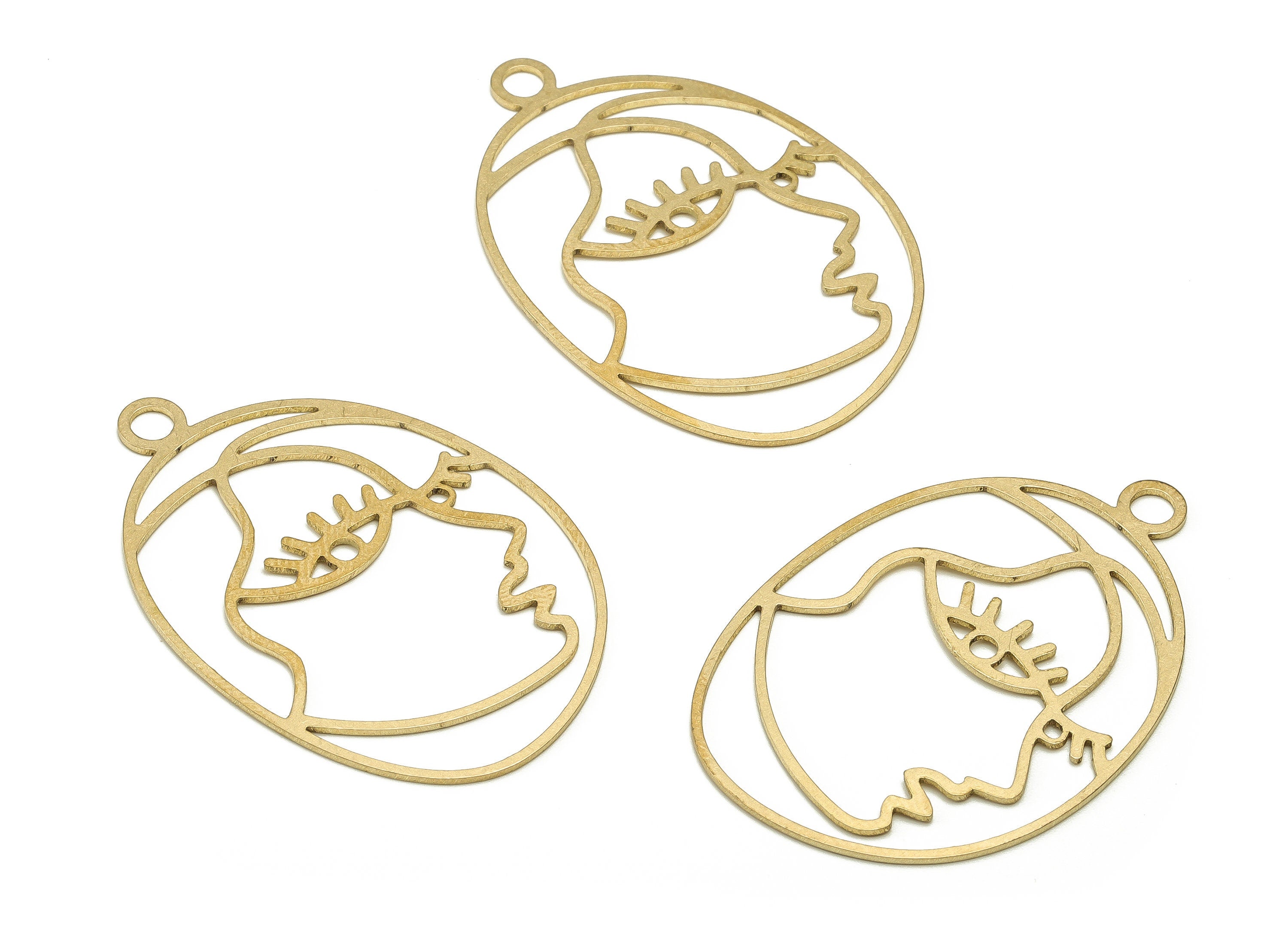 Brass Oval Face Earring Charms - Raw Brass Woman's Face Pendant - Earrings Finding - Jewelry Making Supplies - 41.4x27.9x0.7mm - PP4589 - DOMEDBAZAAR