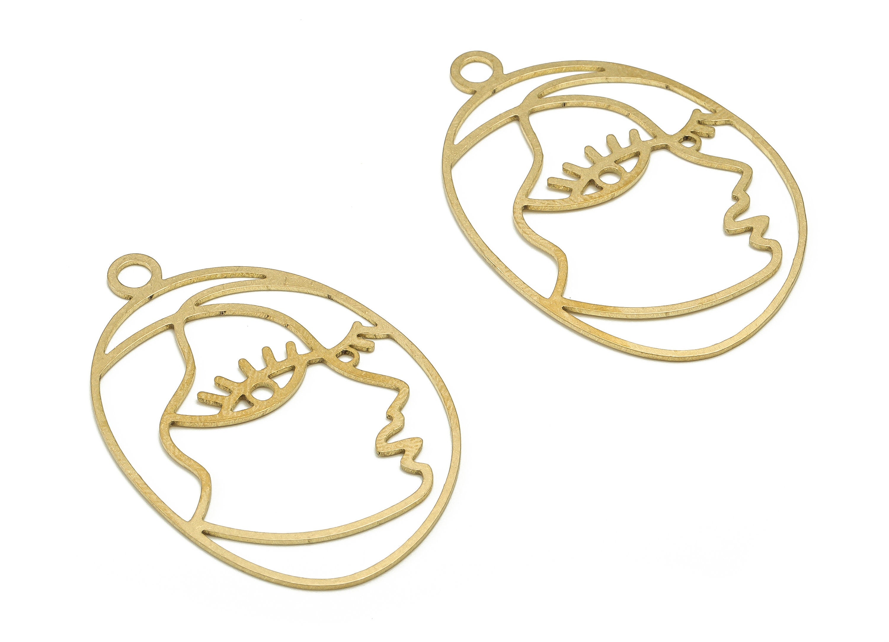 Brass Oval Face Earring Charms - Raw Brass Woman's Face Pendant - Earrings Finding - Jewelry Making Supplies - 41.4x27.9x0.7mm - PP4589 - DOMEDBAZAAR