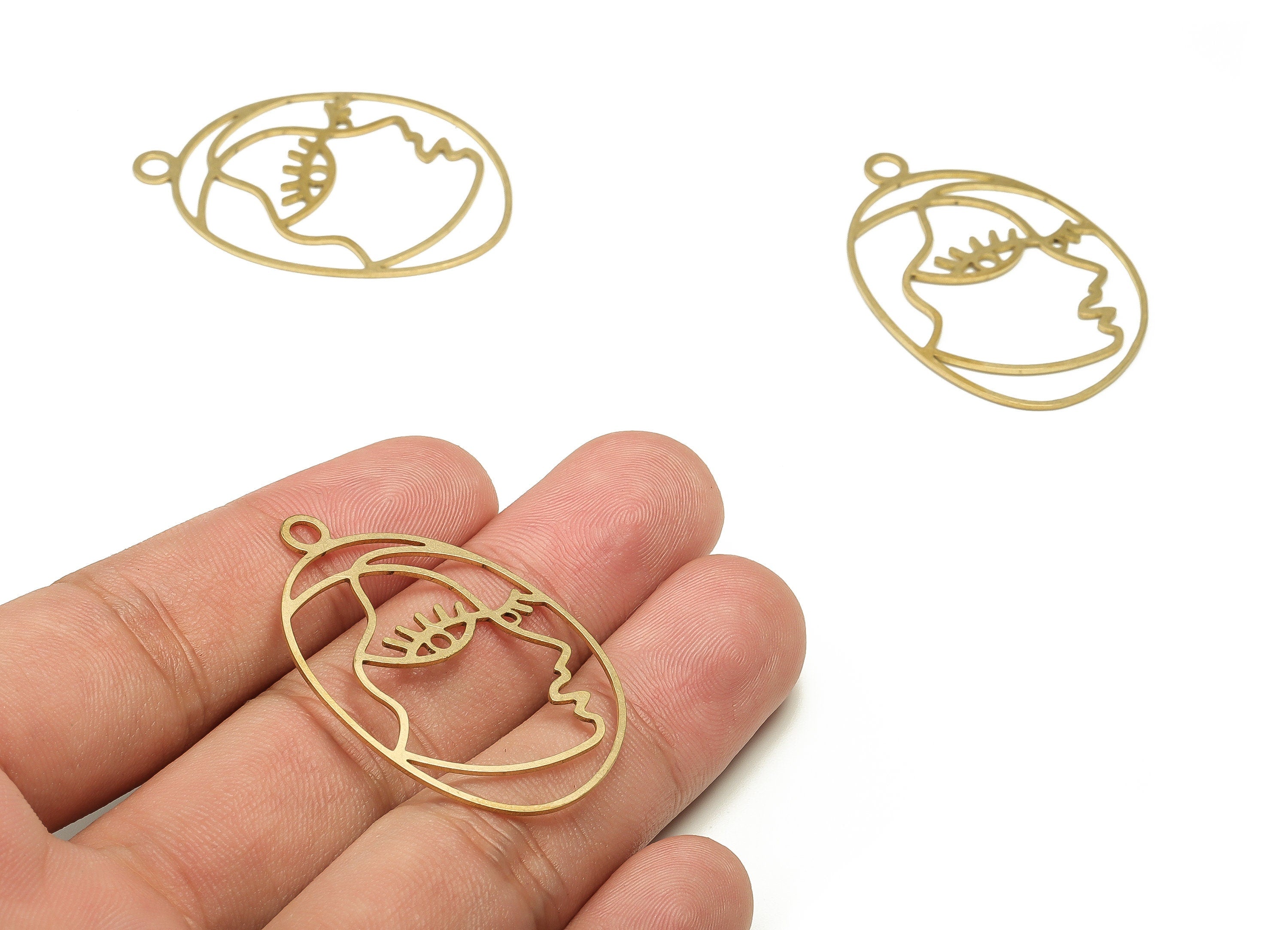 Brass Oval Face Earring Charms - Raw Brass Woman's Face Pendant - Earrings Finding - Jewelry Making Supplies - 41.4x27.9x0.7mm - PP4589 - DOMEDBAZAAR