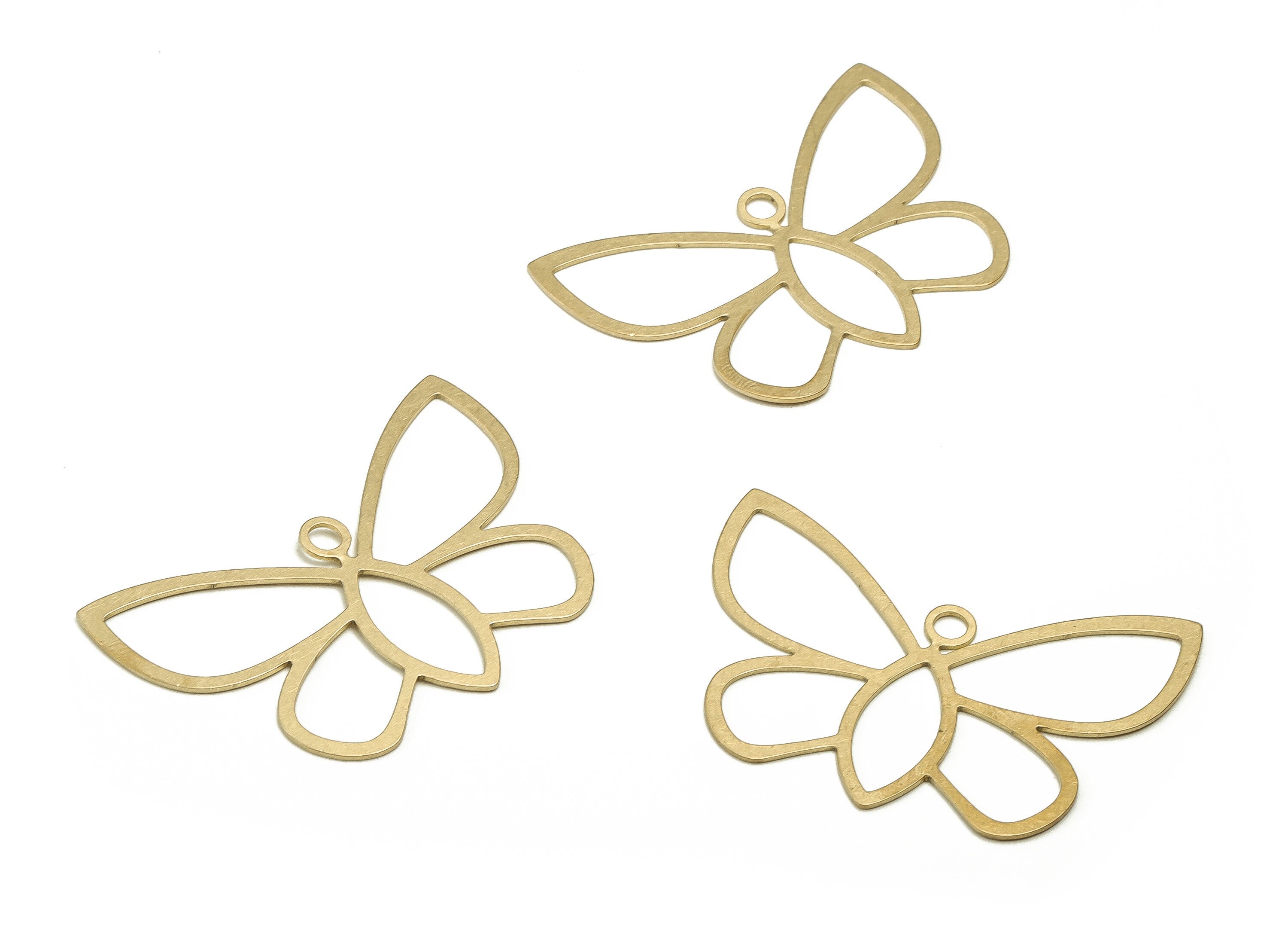 Brass Butterfly Earring Charms - Raw Brass Butterfly Pendant - Earring Findings - Jewelry Making Supplies - 33.7x46.5x0.72mm - PP4579 - DOMEDBAZAAR