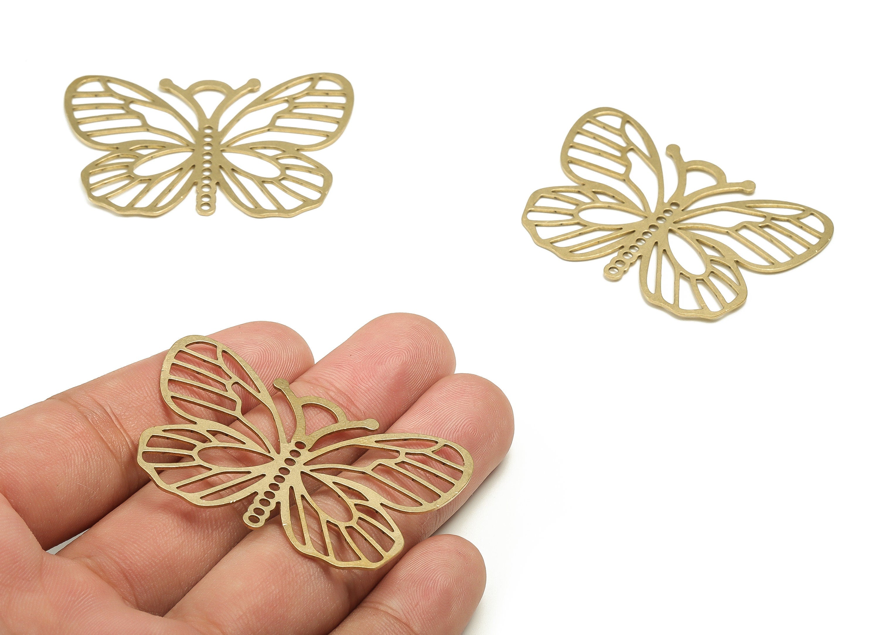 Brass Filigree Butterfly Earring Charms - Raw Brass Butterfly Pendant - Earring Findings - Jewelry Supplies - 34.2x51.05x0.72mm - PP4585 - DOMEDBAZAAR