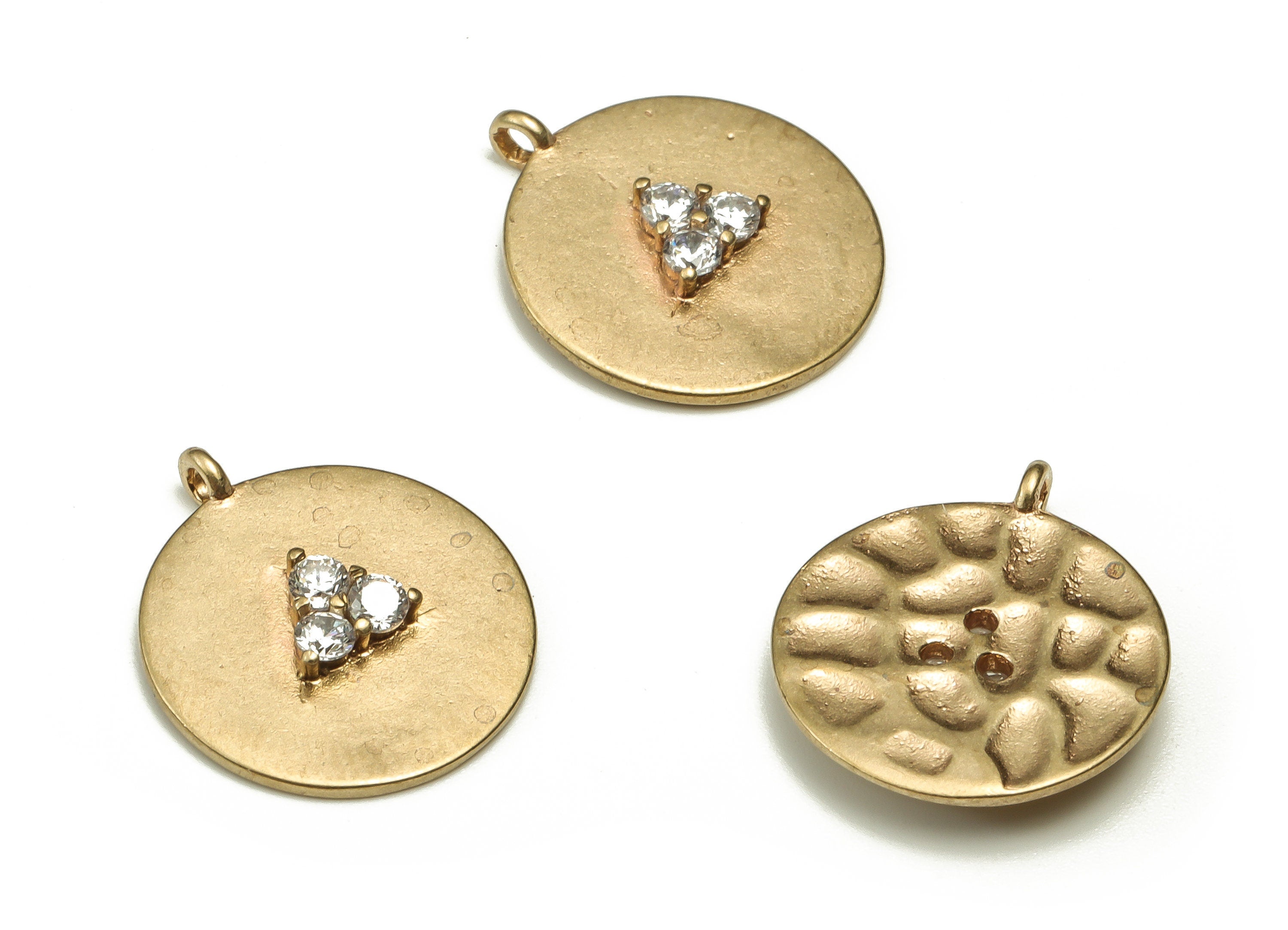 Brass Round Earring Charm With Zircon - Raw Brass Triangle Pendant - Earring Finding - Jewelry Making Supplies - 17.05x14.67x2.56mm - PP4635 - DOMEDBAZAAR