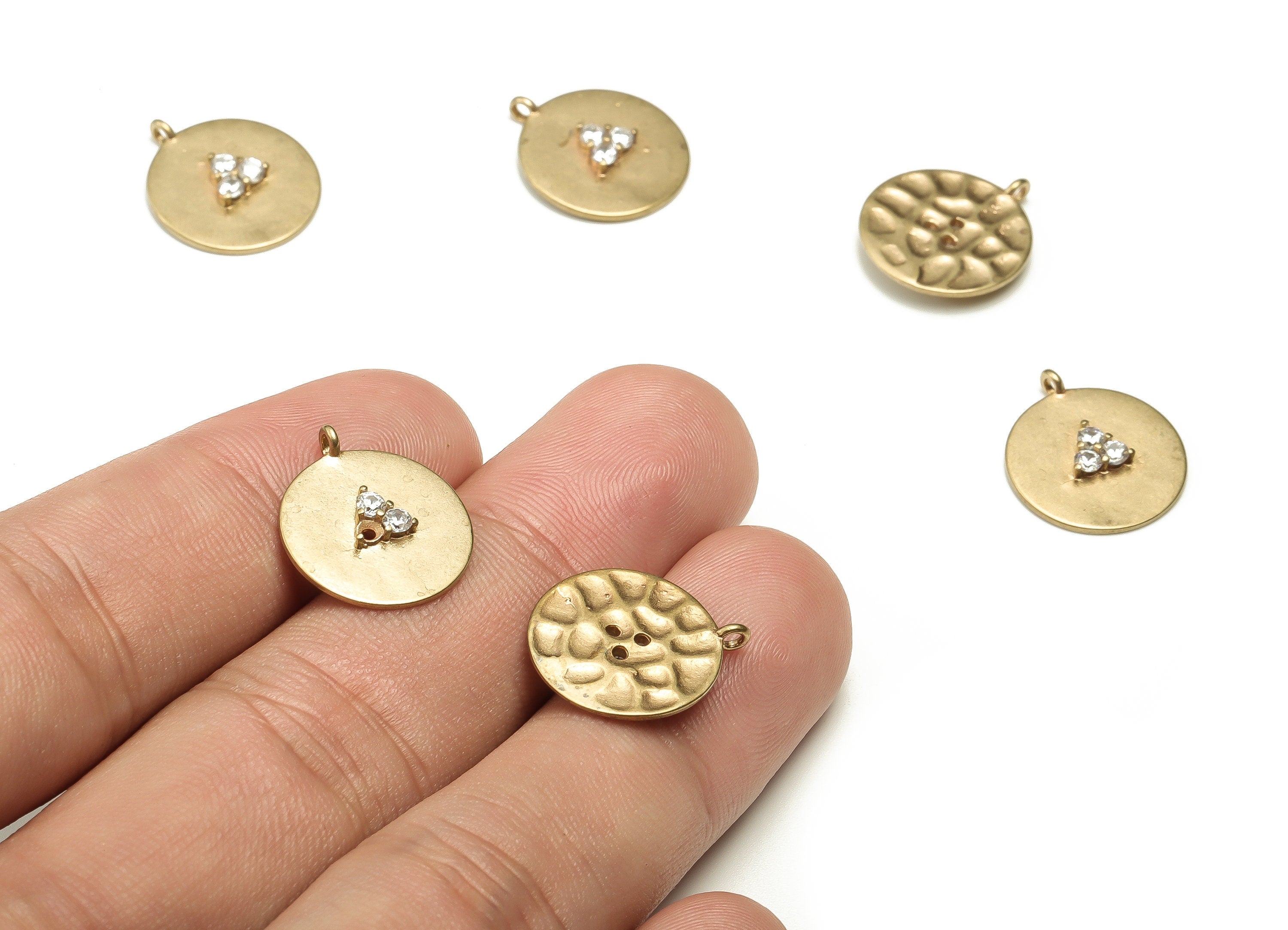 Brass Round Earring Charm With Zircon - Raw Brass Triangle Pendant - Earring Finding - Jewelry Making Supplies - 17.05x14.67x2.56mm - PP4635 - DOMEDBAZAAR