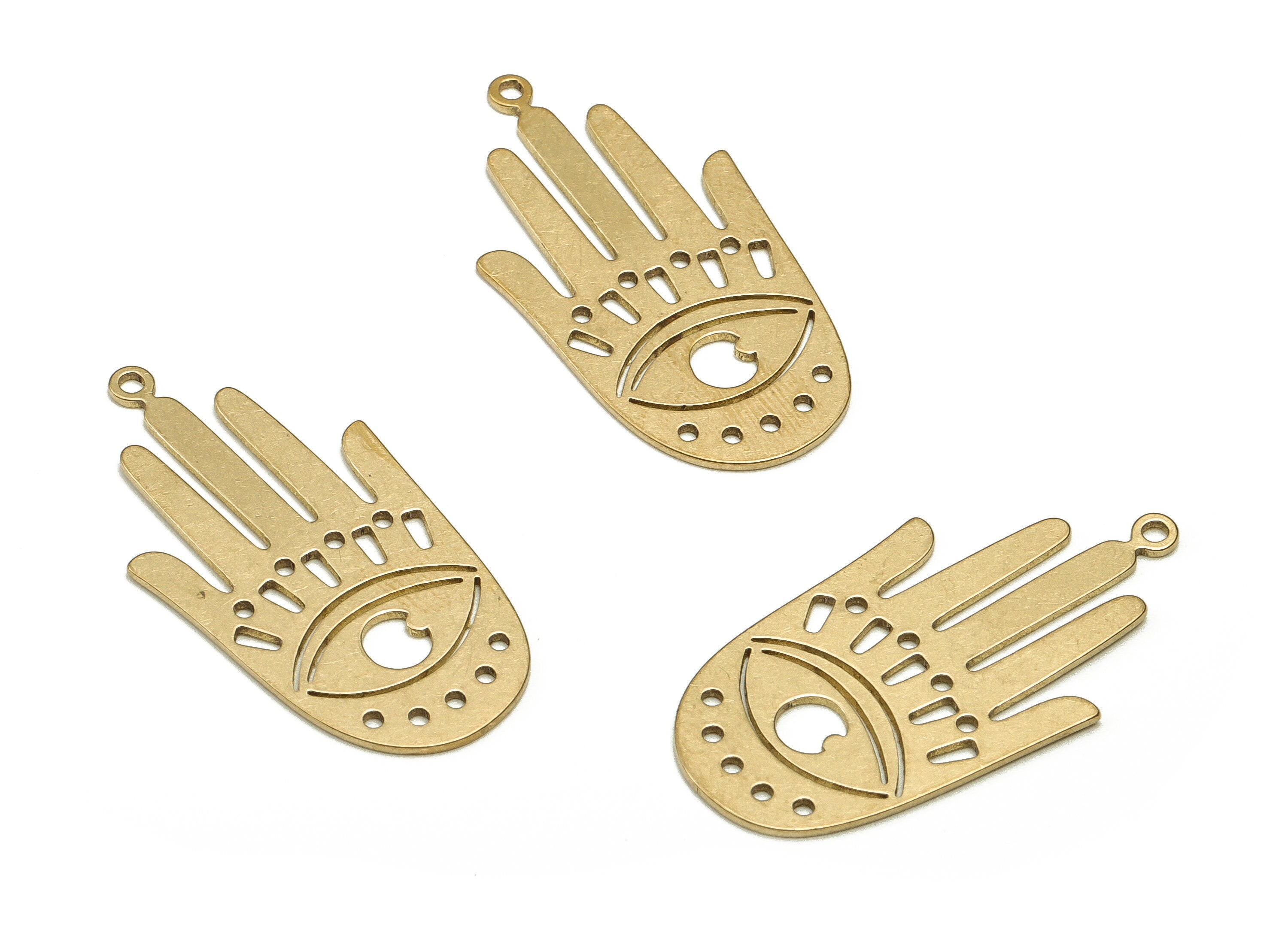 Brass Hand Eye Earring Charms - Raw Brass Hand Eye Pendant - Earring Findings  - Jewelry Making Supplies - 31.7x16.45x0.7mm - PP4575 - DOMEDBAZAAR