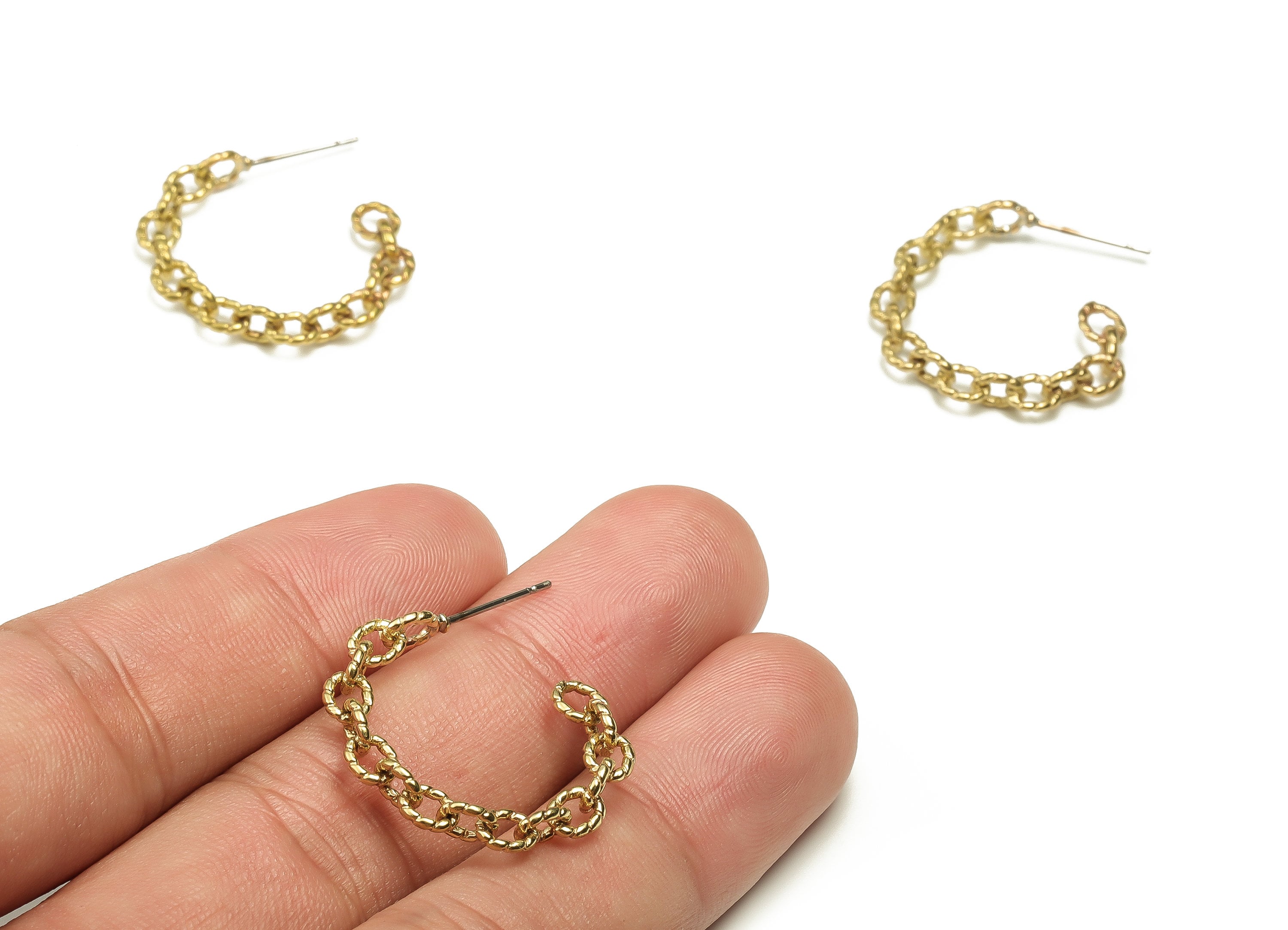Brass Chain C Earring Post - Raw Brass Round Cable Chain C Earring Stud - Earring Findings - Jewelry Supplies - 24.19x21.18x3.26mm - PP4679 - DOMEDBAZAAR