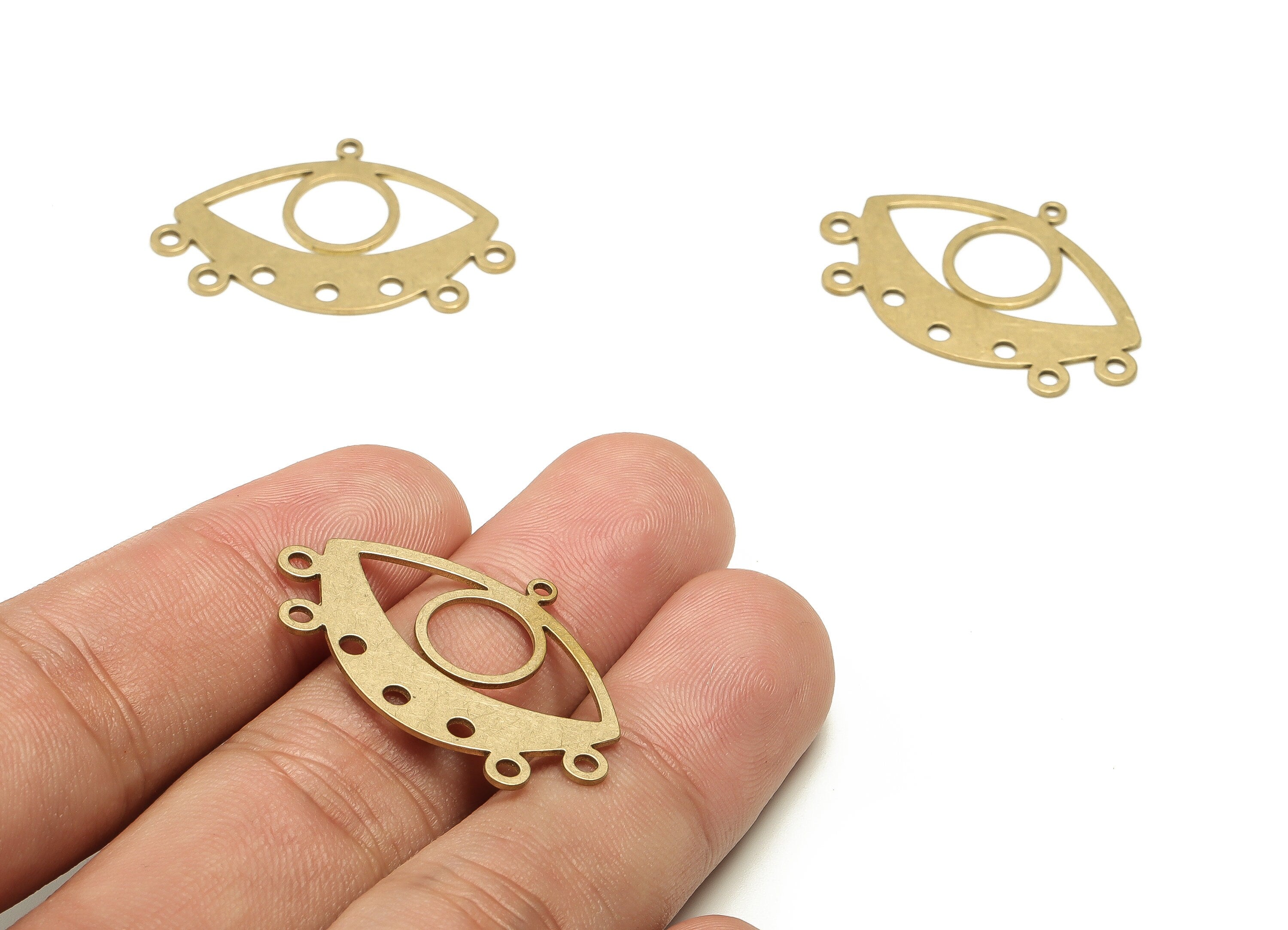 Brass Eye Earring Connector - Raw Brass Eye Charms - 8 Holes - Earring Finding - Jewelry Making Supplies - 21.68x32.35x0.73mm - PP4588 - DOMEDBAZAAR