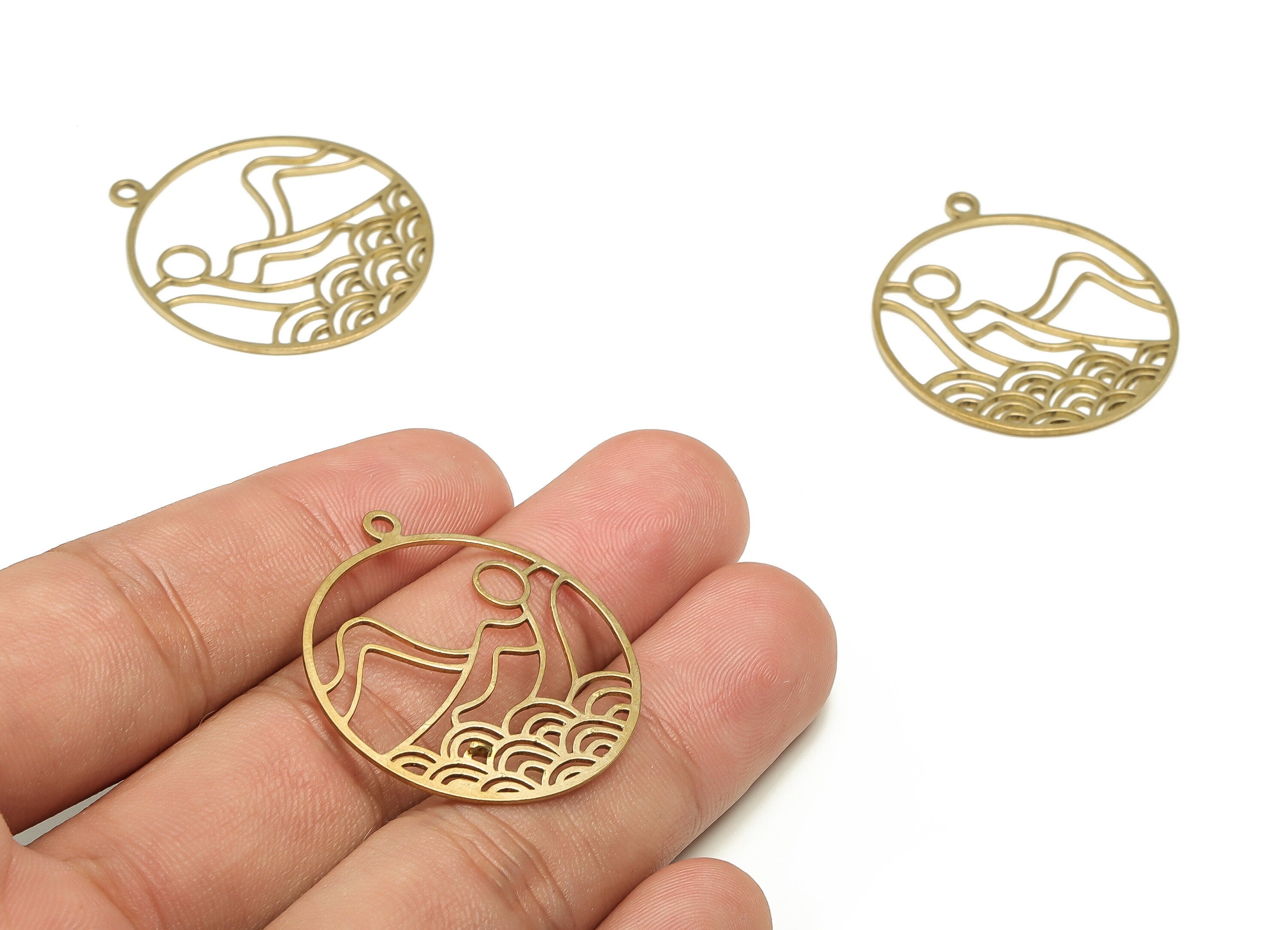 Brass Round Wave Earring Charms - Raw Brass Circle Pendant - Earrings Finding - Jewelry Making Supplies - 33.4x30x0.77mm - PP4578 - DOMEDBAZAAR
