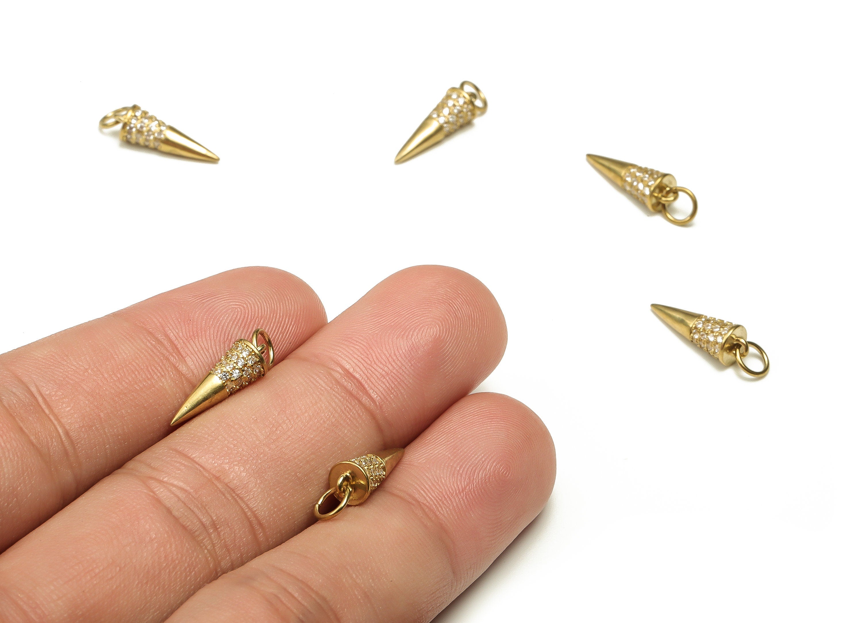 Brass Cone Earring Charms With Zircons - Raw Brass Cone Pendant - Earring Finding - Jewelry Making Supplies - 17.33x5.26x5.26mm - PP4677 - DOMEDBAZAAR
