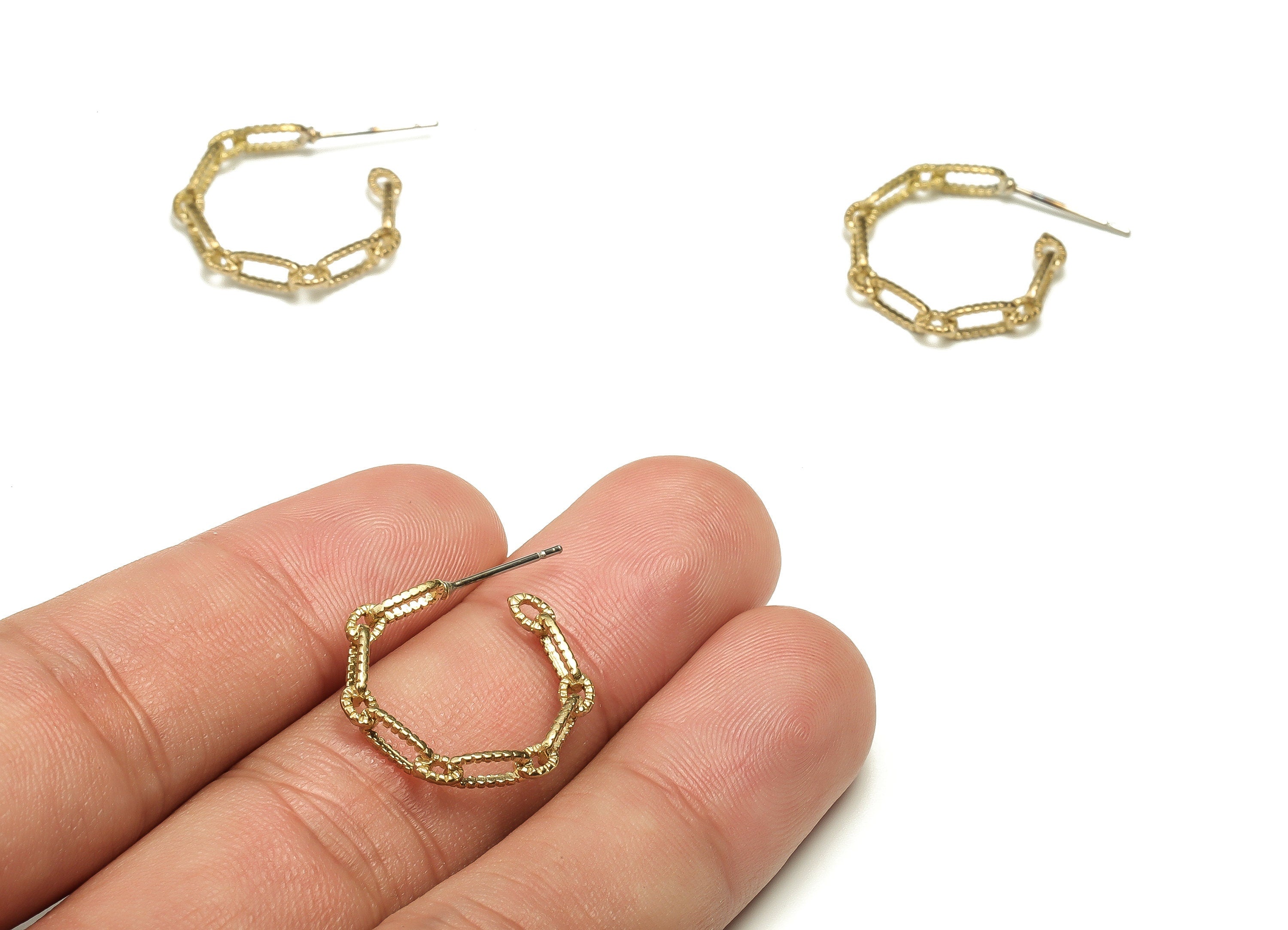 Brass Chain C Earring Post - Raw Brass Round Cable Chain C Earring Stud - Brass Stainless Steel Chain Stud - 20.8x19.94x2.83mm - PP4661 - DOMEDBAZAAR