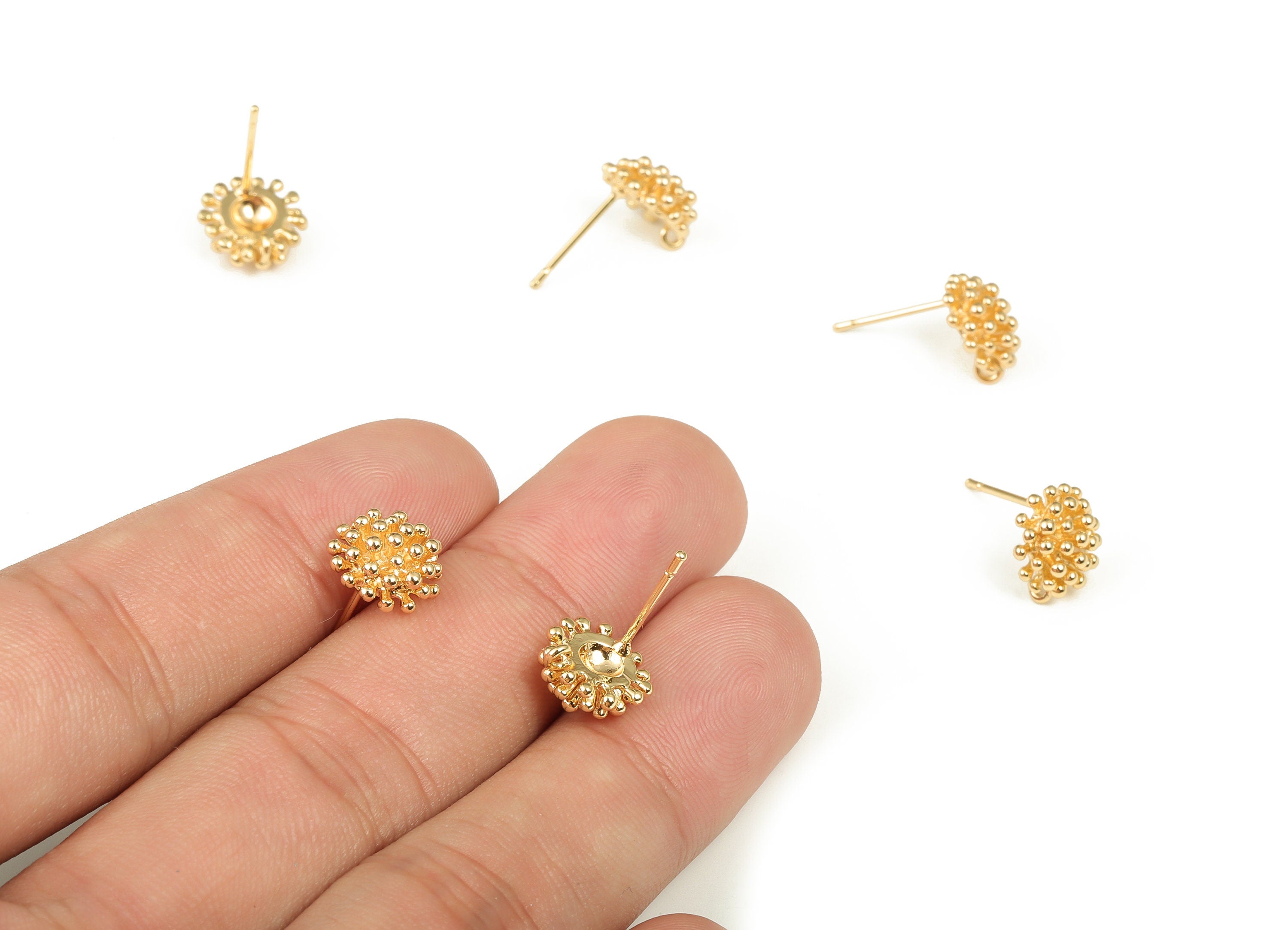 Brass Water Lily Earring Stud With Loop - Gold Flower Post - Stainless Steel Stud - 18K Real Gold Plated Brass - 10.65x10.08x4.6mm - RGP4024 - DOMEDBAZAAR