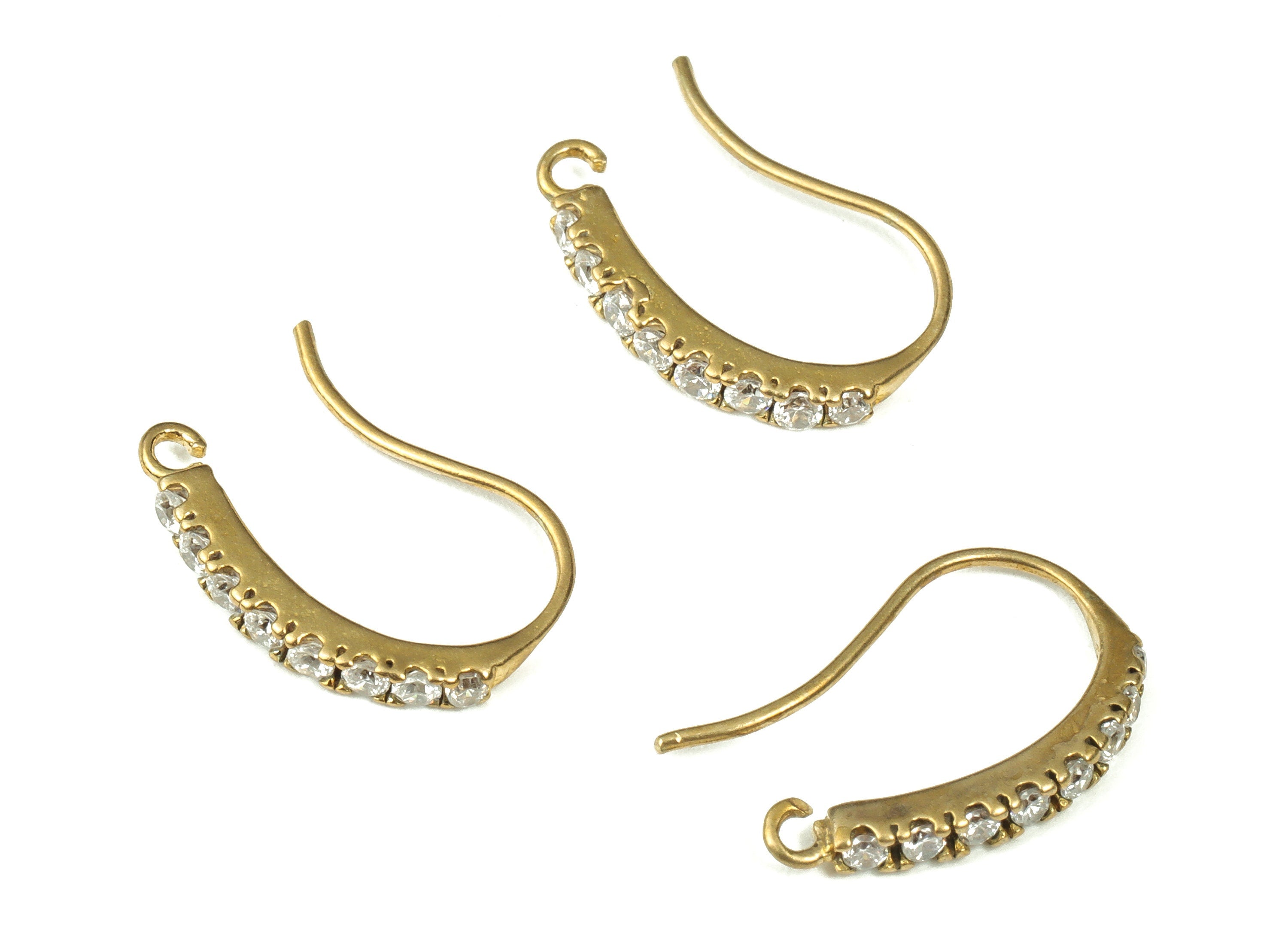 Raw Brass Hook Earrings – Zircon Ear Hooks – Brass Earring with Open Ring – Earring Findings – Jewelry Supplies - 16.3x12.29x2.22mm - PP4388 - DOMEDBAZAAR