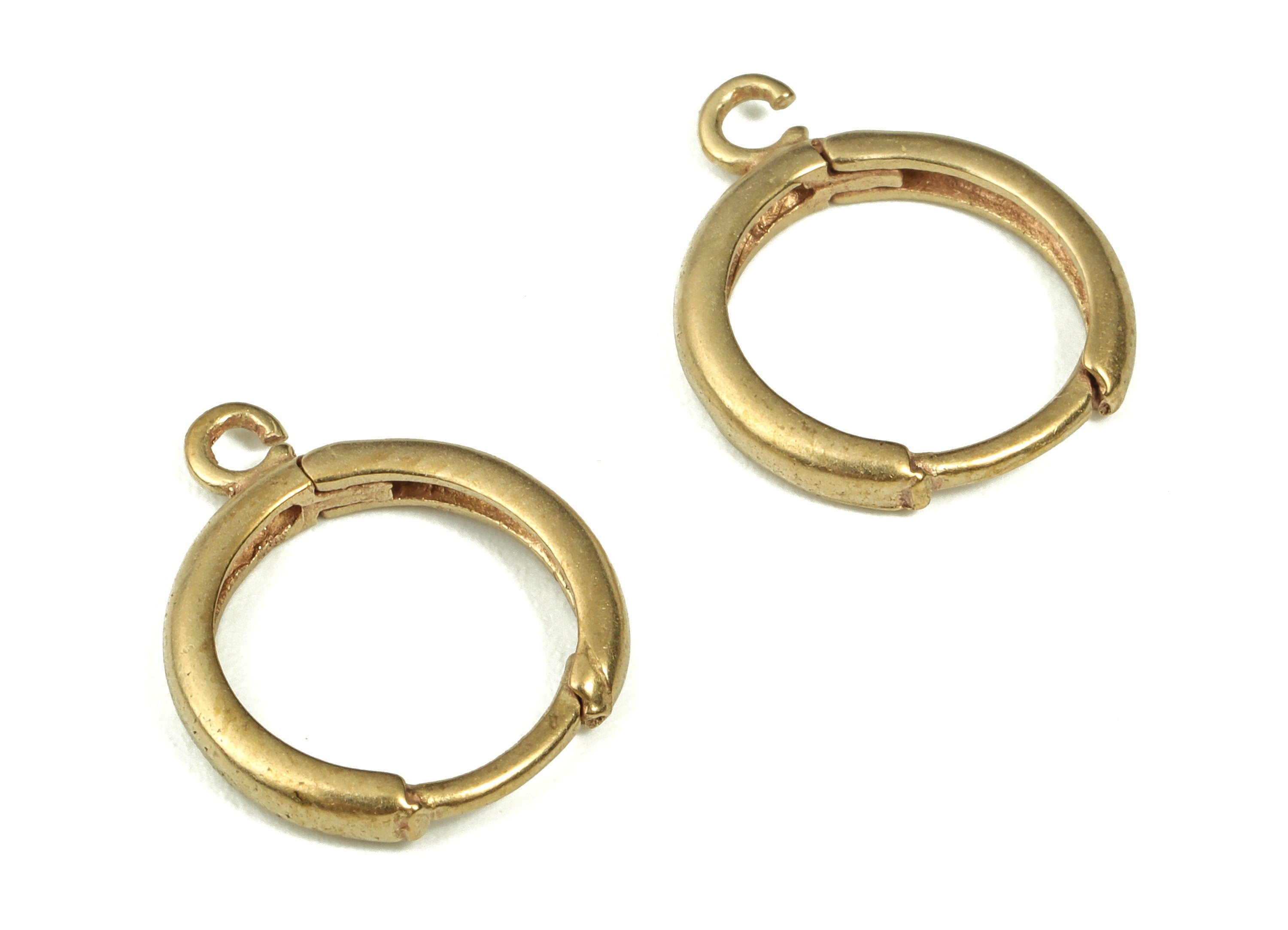Raw Brass Round Stud Earrings – Brass Huggie Hoop Earrings with One Loop – DIY Jewelry Making Supplies – 16.4x13.56x2.21mm - PP4381 - DOMEDBAZAAR