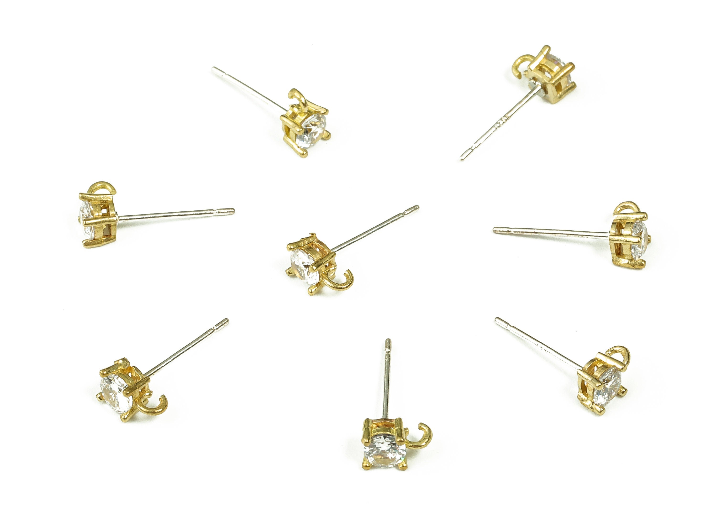 Raw Brass Zircon Stud Earrings – Dainty Small Studs - Brass Stud Earrings Post - Earring Jewelry Supplies - 15.31x6.82x3.62mm- PP4389 - DOMEDBAZAAR