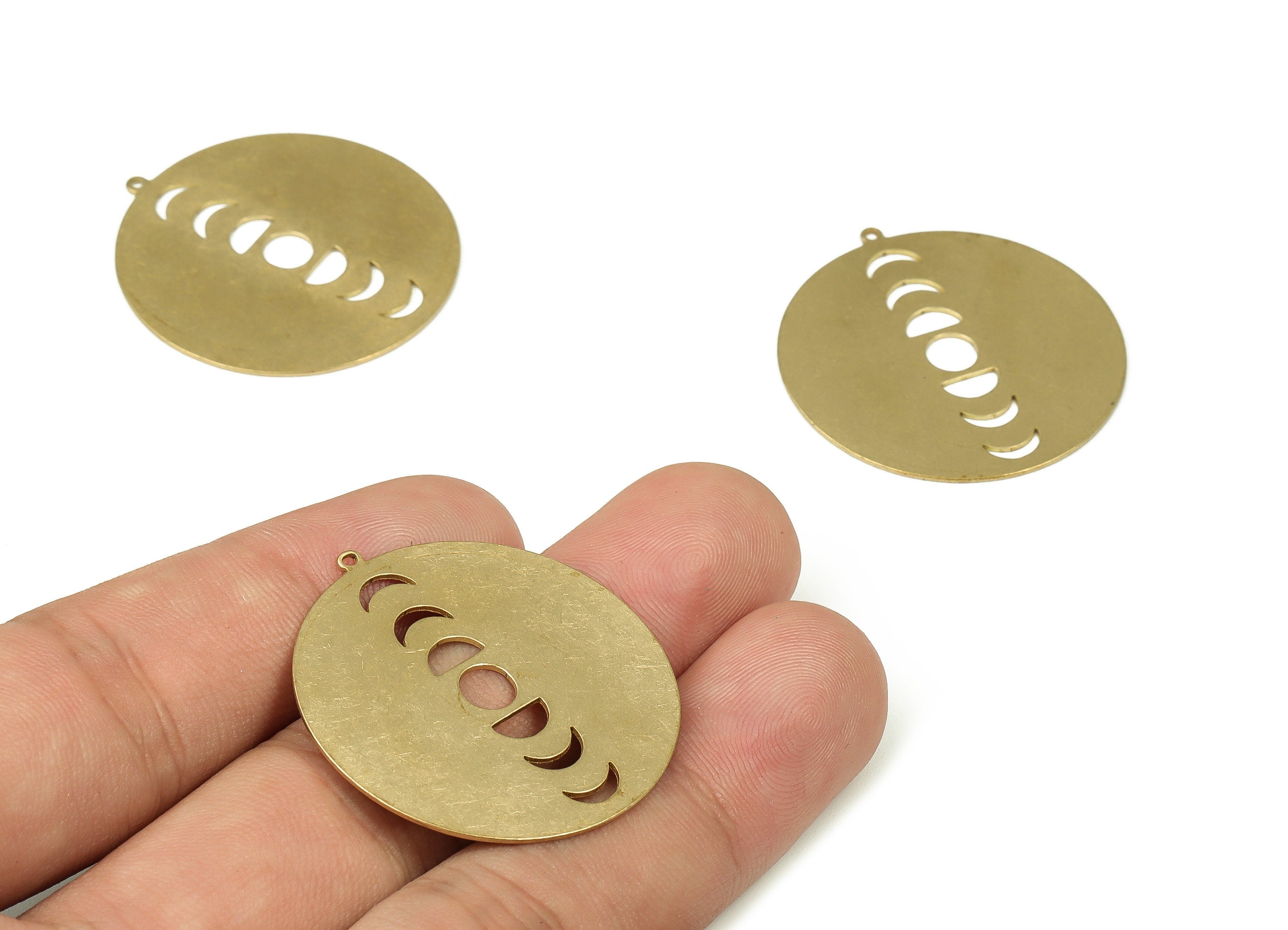 Brass Phases of Moon Earring Charms - Raw Brass Phases Of Moon Pendant - Earrings Findings - Jewelry Supplies - 33.87x31.93x0.6mm - PP4298 - DOMEDBAZAAR