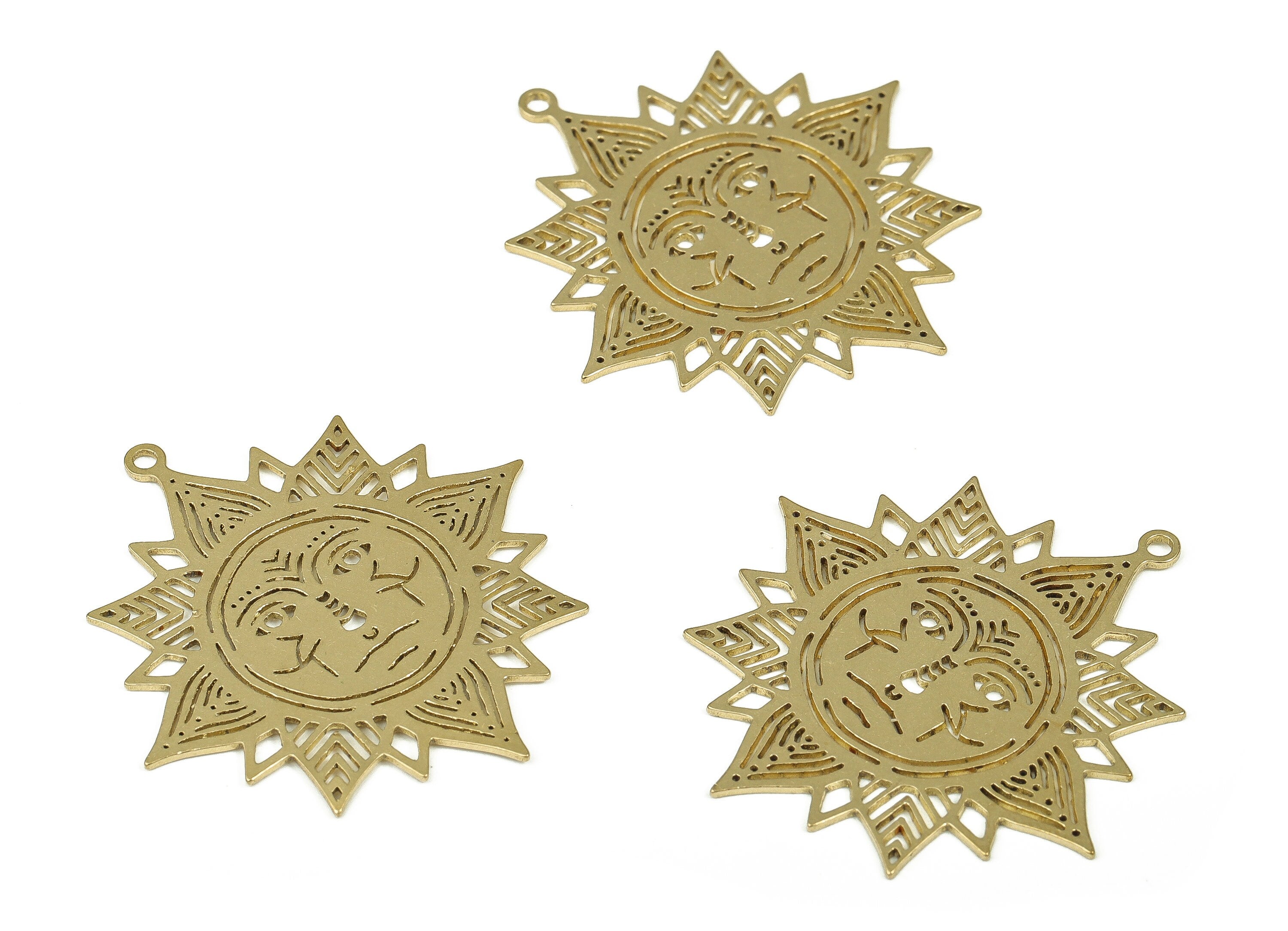 Raw Brass Sun Face Charms - Raw Brass Face Sun Pendant Charms - Brass Earrings Charm - Jewelry Making Supplies -36.49x34.2x0.75mm - PP4316 - DOMEDBAZAAR