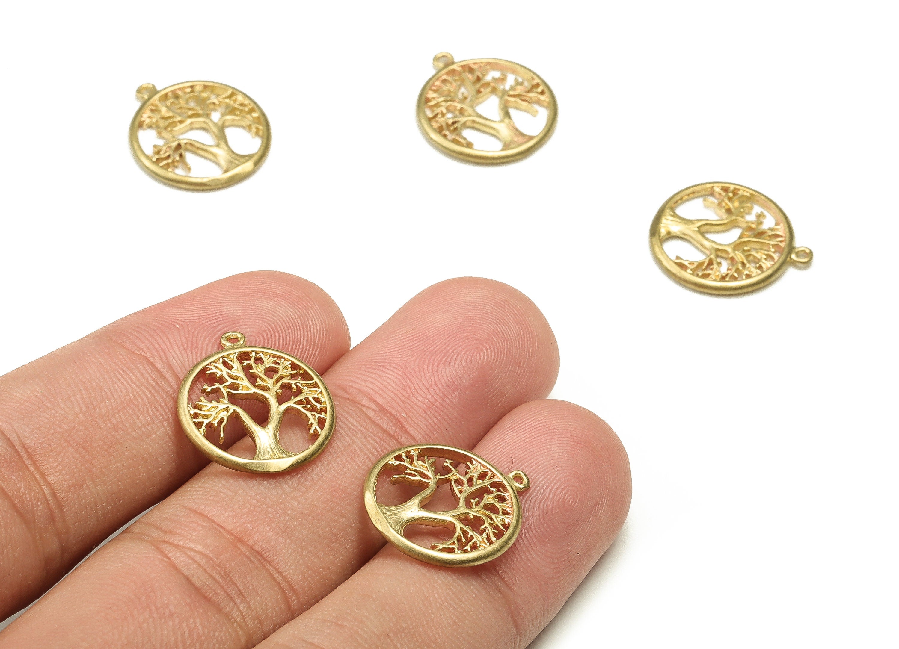 Brass Round Tree of Life Charms - Raw Brass Tree of Life Pendant - Earring Findings – Tree of Life Jewelry - 17.26x15.38x1.5mm - PP4656 - DOMEDBAZAAR