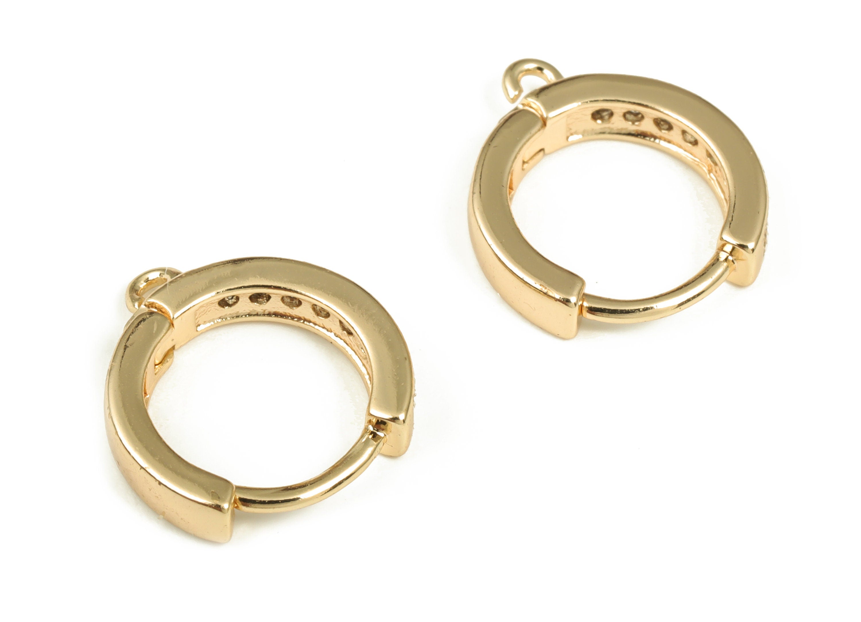 Brass Round Hoop Earring - Gold Hoop Huggie with Zircon - 18k Real Gold Plated Brass Stud Earring - Jewelry Supplies -13.89x12.9x3mm-RGP3634 - DOMEDBAZAAR