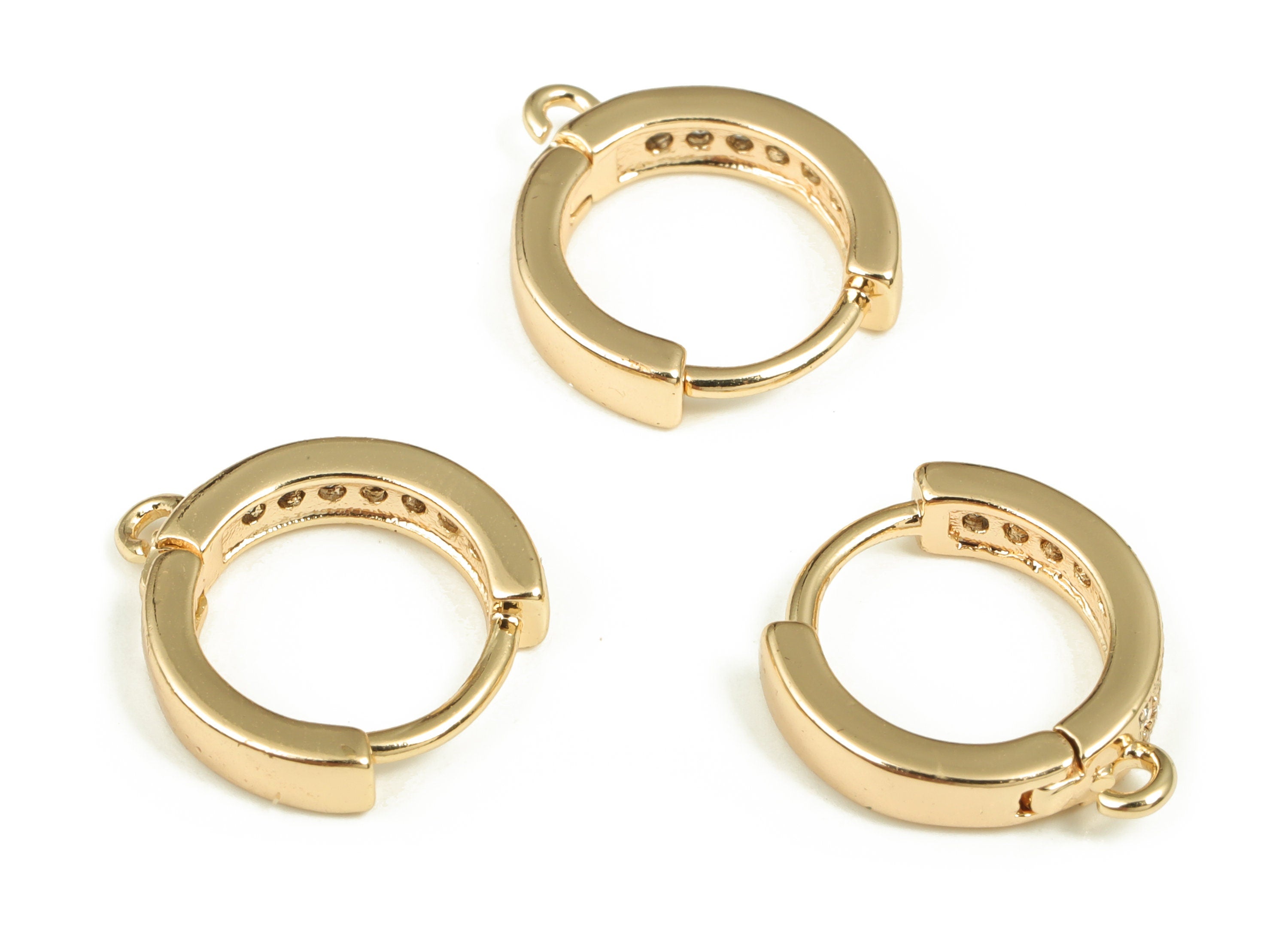 Brass Round Hoop Earring - Gold Hoop Huggie with Zircon - 18k Real Gold Plated Brass Stud Earring - Jewelry Supplies -13.89x12.9x3mm-RGP3634 - DOMEDBAZAAR