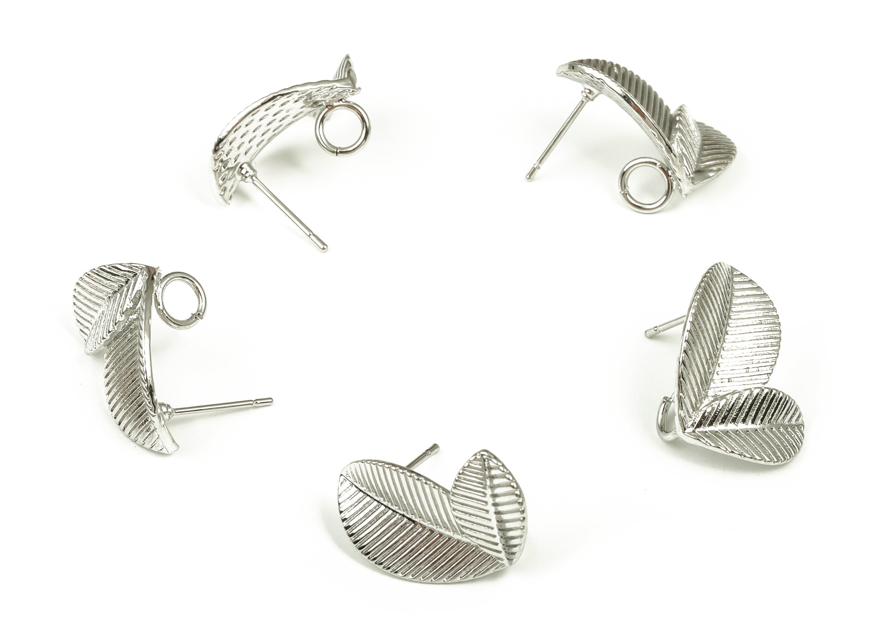 Brass Leaves Earring Stud - White Gold Leaves Post - Stainless Steel Stud - 18K Real White Gold Plated Brass - 20.9x18.31x1.82mm - RGP4022 - DOMEDBAZAAR