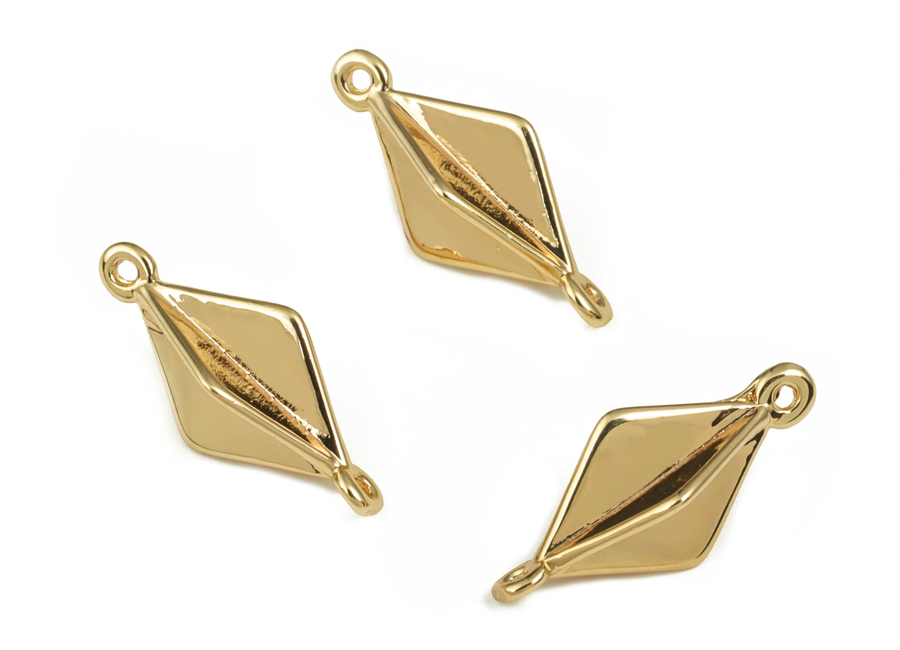 Brass Rhombic Earring Connector - Gold Rhombic Pendant Charms - 18K Gold Plated Brass - Jewelry Making Supplies -15.57x7.41x5.46mm - RGP3590 - DOMEDBAZAAR