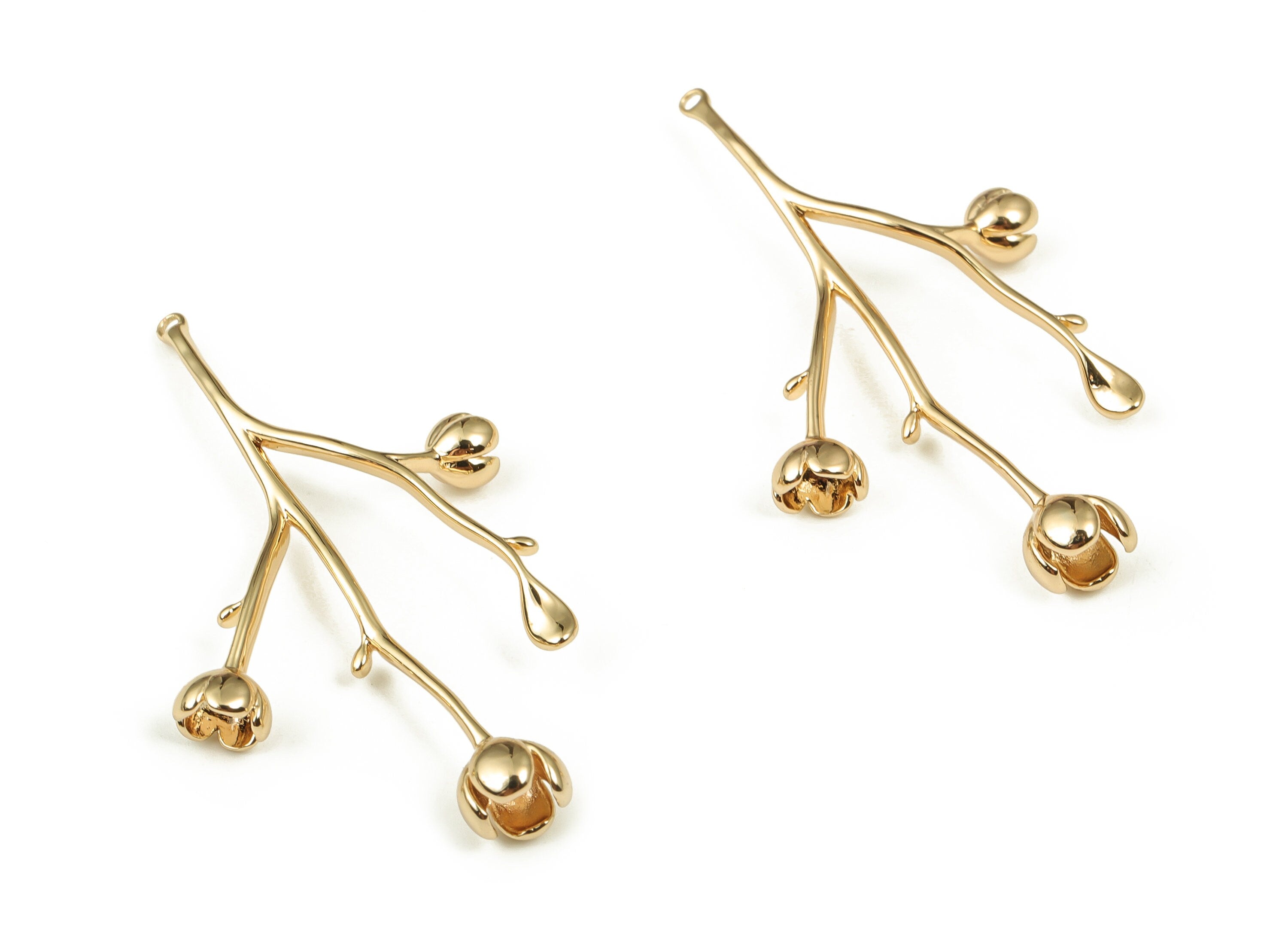 Brass Branches Earring Charms - Gold Branches Pendant - 18K Real Gold Plated Brass - Jewelry Making Supplies - 42.38x25.14x5.63mm - RGP3586 - DOMEDBAZAAR