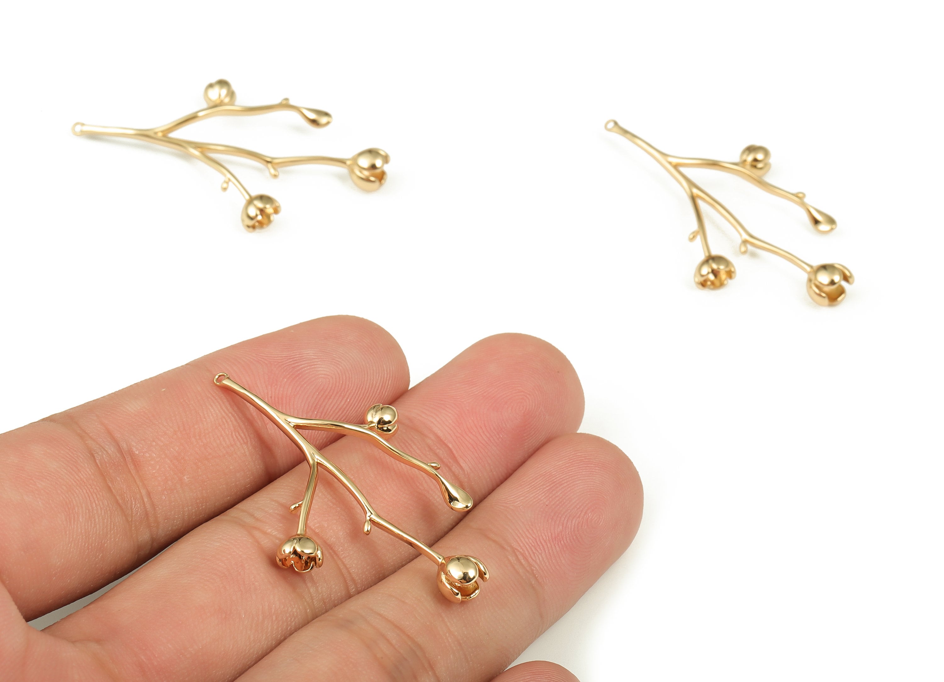 Brass Branches Earring Charms - Gold Branches Pendant - 18K Real Gold Plated Brass - Jewelry Making Supplies - 42.38x25.14x5.63mm - RGP3586 - DOMEDBAZAAR