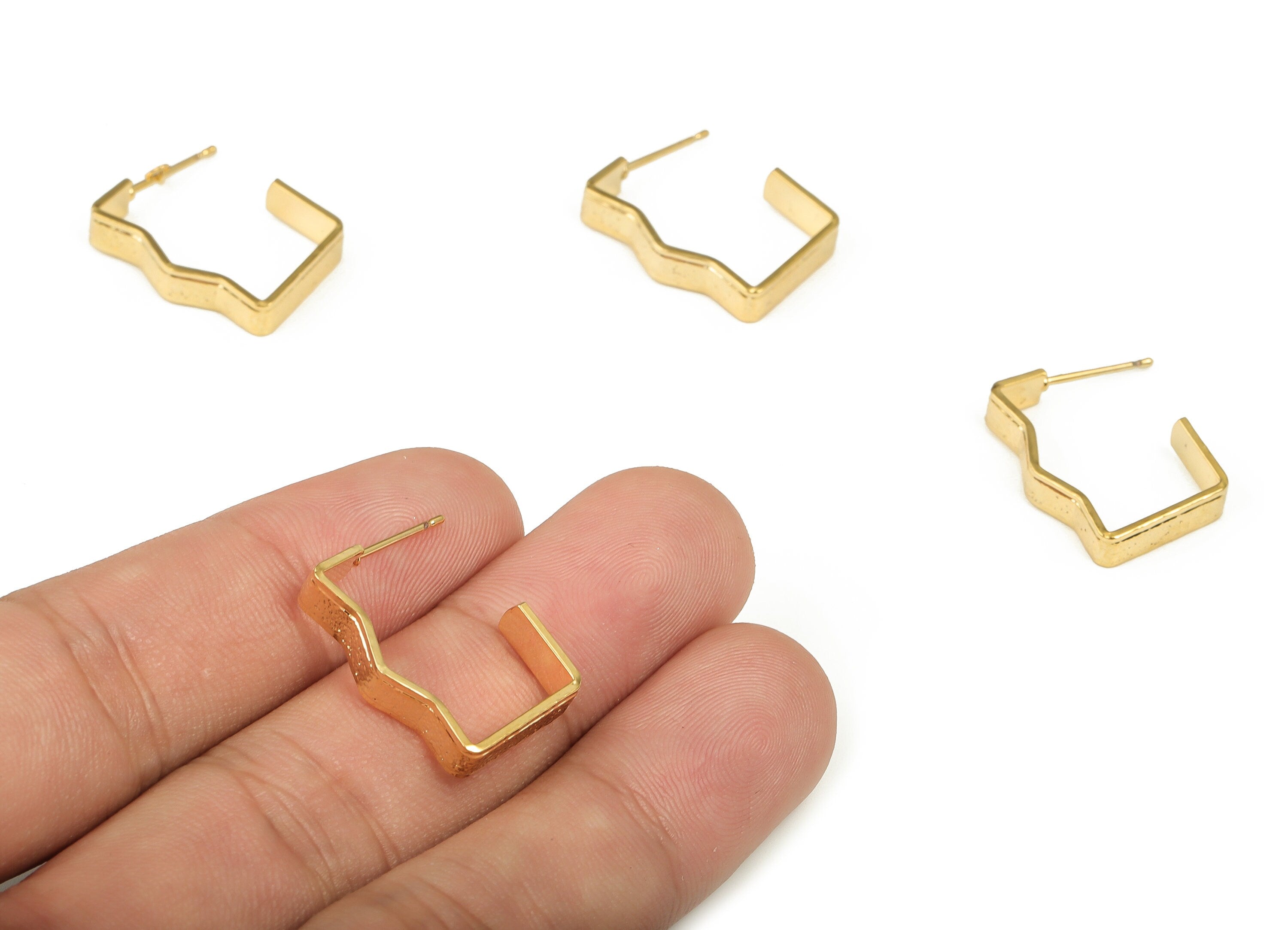 Brass Irregular Earring Stud - Gold Irregular Earring Post - Stainless Steel Stud - 18K Real Gold Plated Brass - 23.26x15.64x1mm - RGP4025 - DOMEDBAZAAR