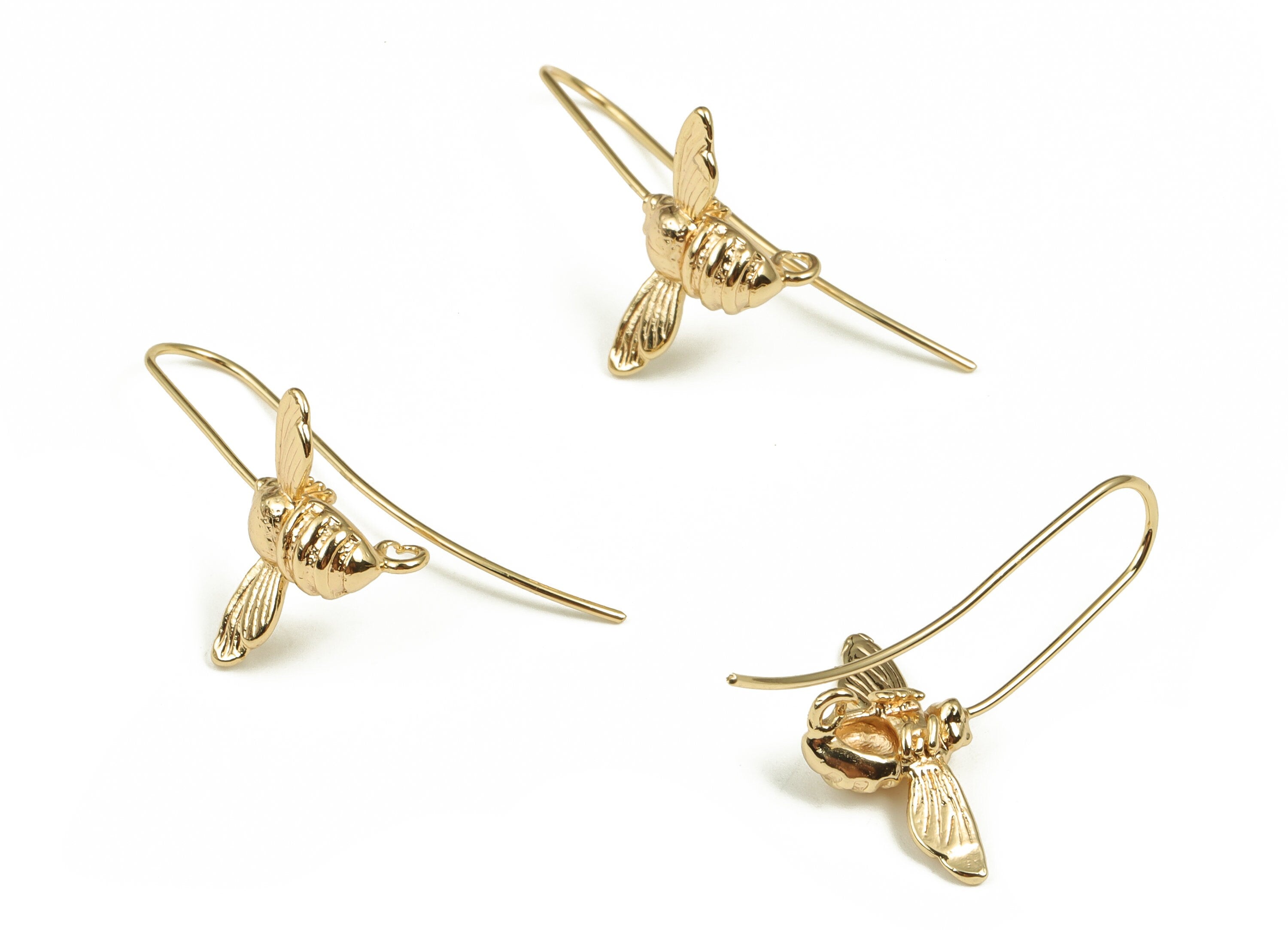 Brass Humming-Bird Moth Earring Hook - Gold Hawk-Moth Earring Wire - 18K Real Gold Plated Brass - Jewelry Supplies - 23.8x17.2x4mm - RGP3957 - DOMEDBAZAAR