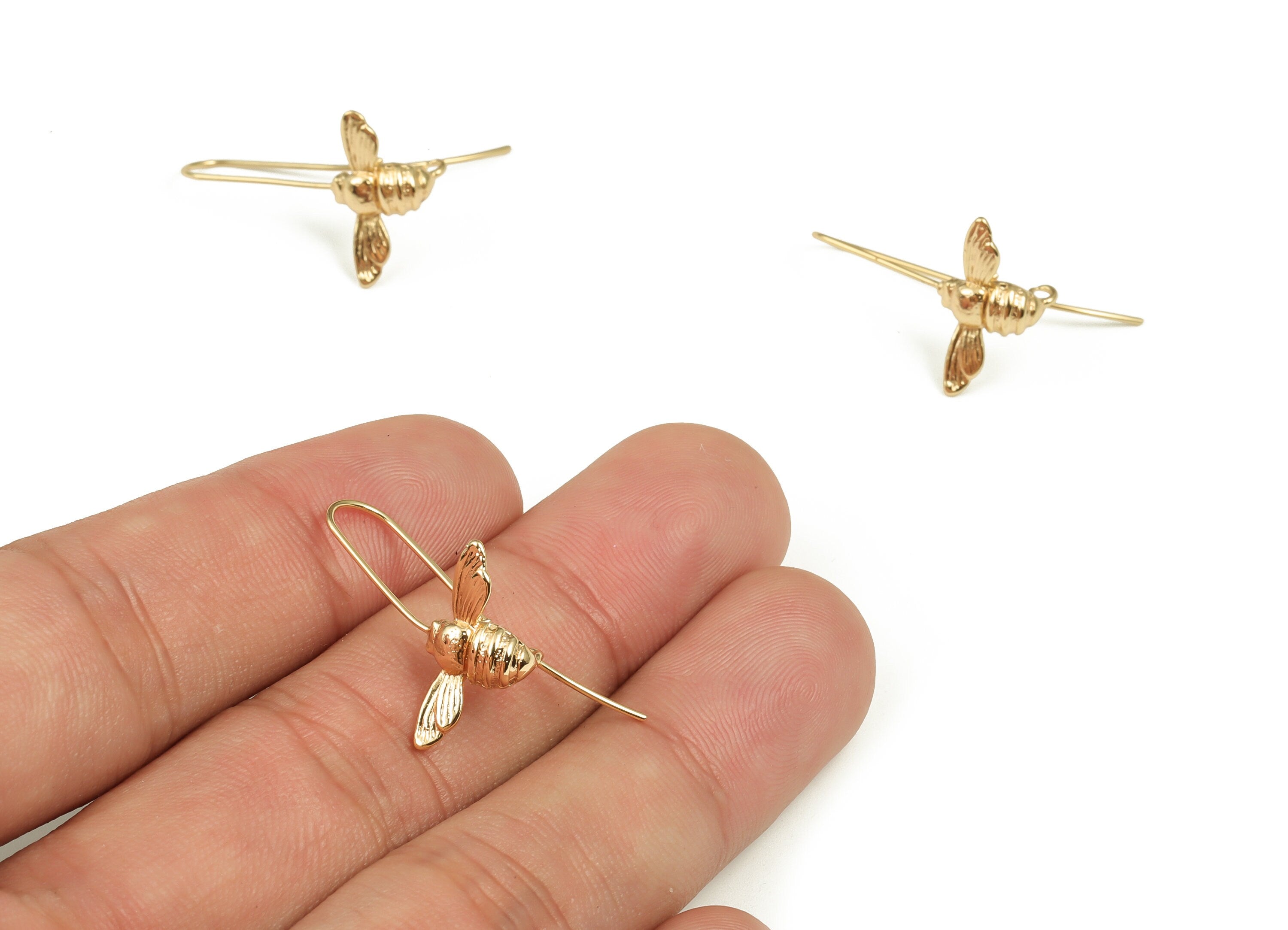 Brass Humming-Bird Moth Earring Hook - Gold Hawk-Moth Earring Wire - 18K Real Gold Plated Brass - Jewelry Supplies - 23.8x17.2x4mm - RGP3957 - DOMEDBAZAAR