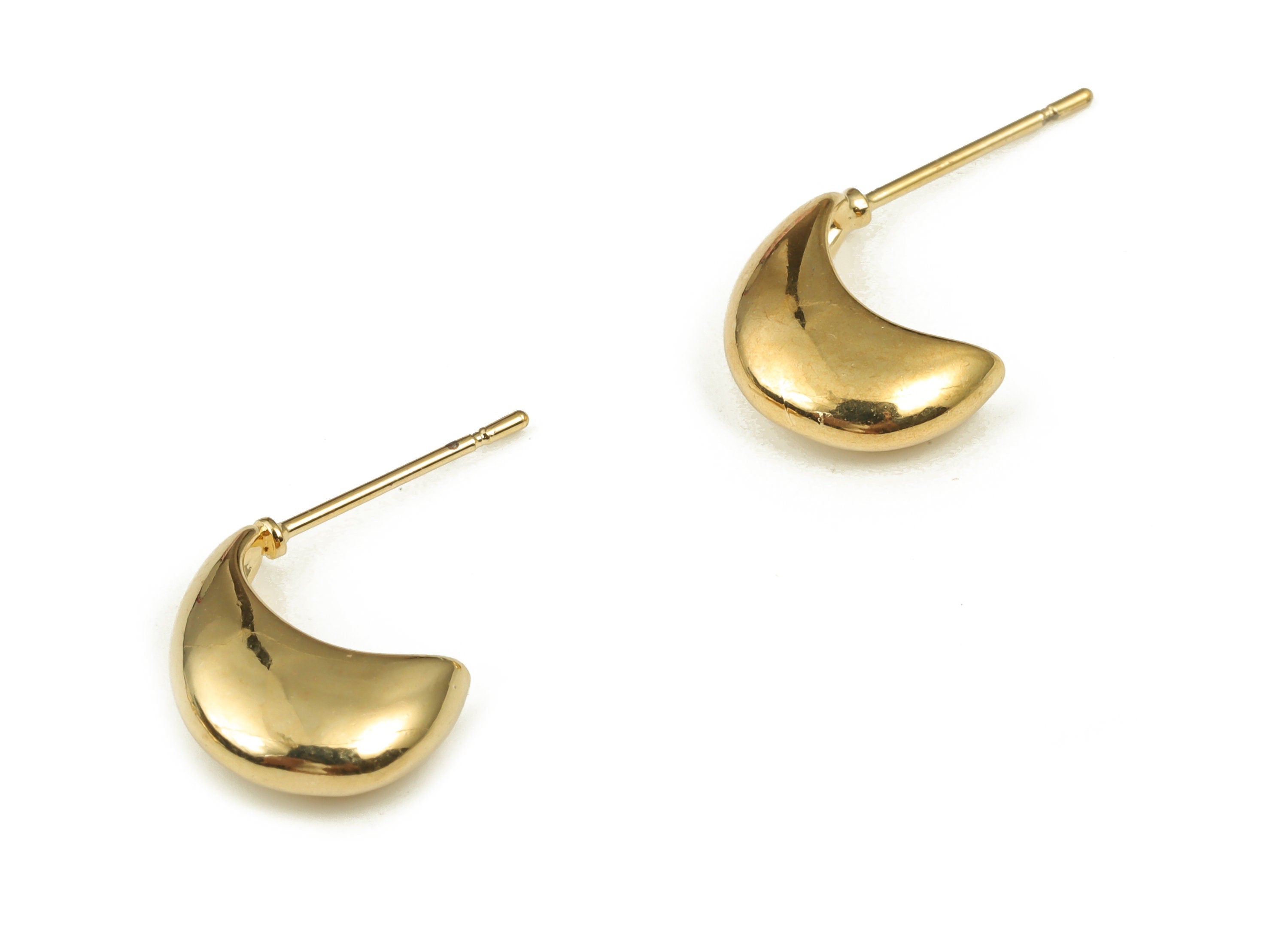Brass Crescent Earring Post - Gold Moon Earring Stud - 18K Real Gold Plated Brass - 18K Real Gold Plated Brass -14.42×10.26×4.81mm- RGP4012 - DOMEDBAZAAR