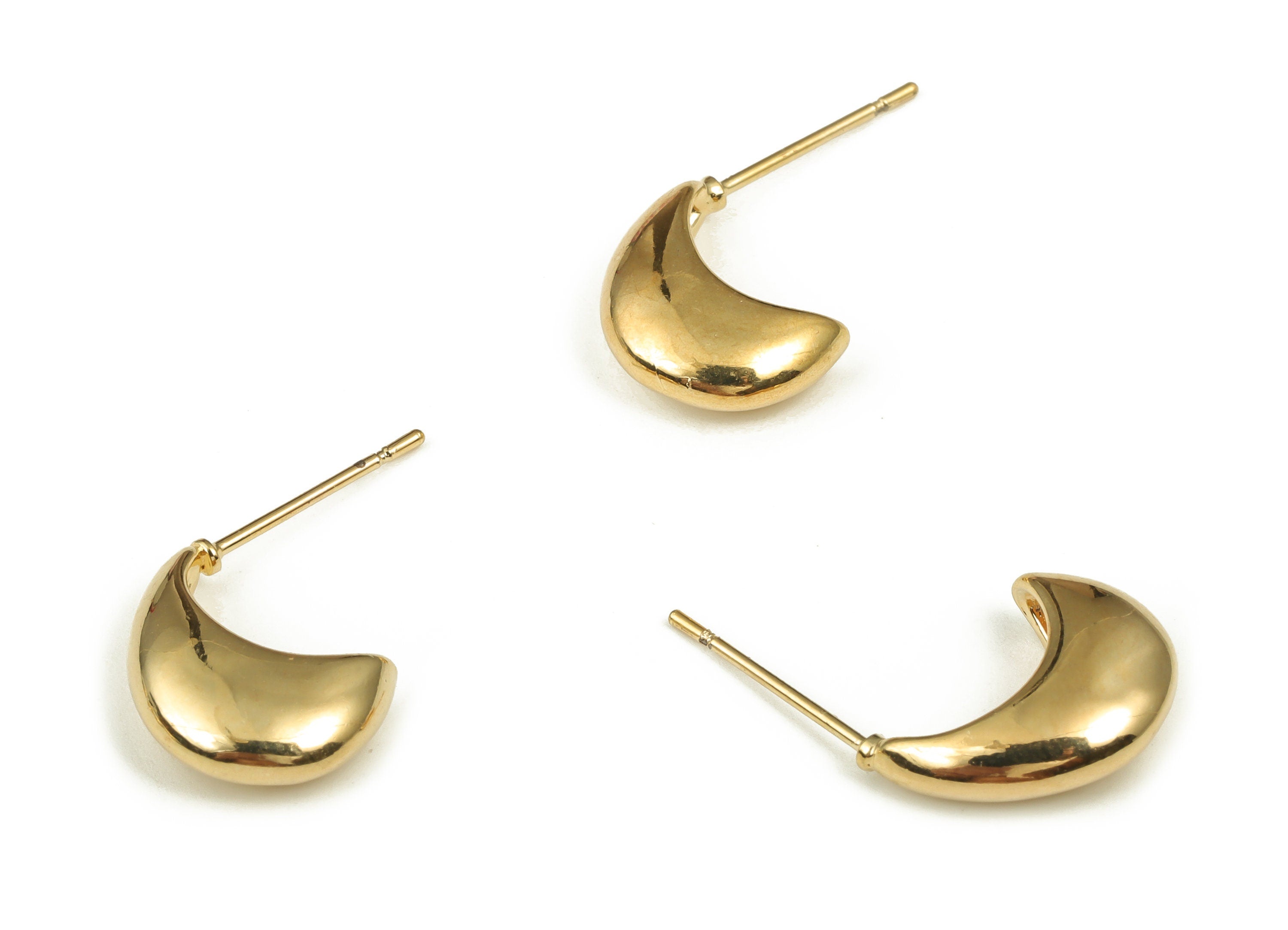 Brass Crescent Earring Post - Gold Moon Earring Stud - 18K Real Gold Plated Brass - 18K Real Gold Plated Brass -14.42×10.26×4.81mm- RGP4012 - DOMEDBAZAAR